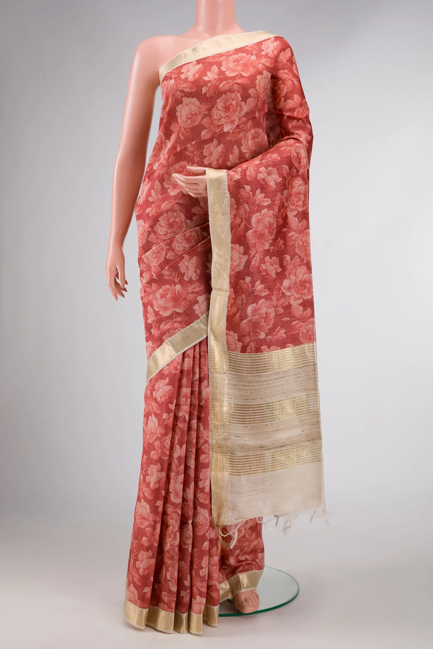 Peach Tussar Silk Saree