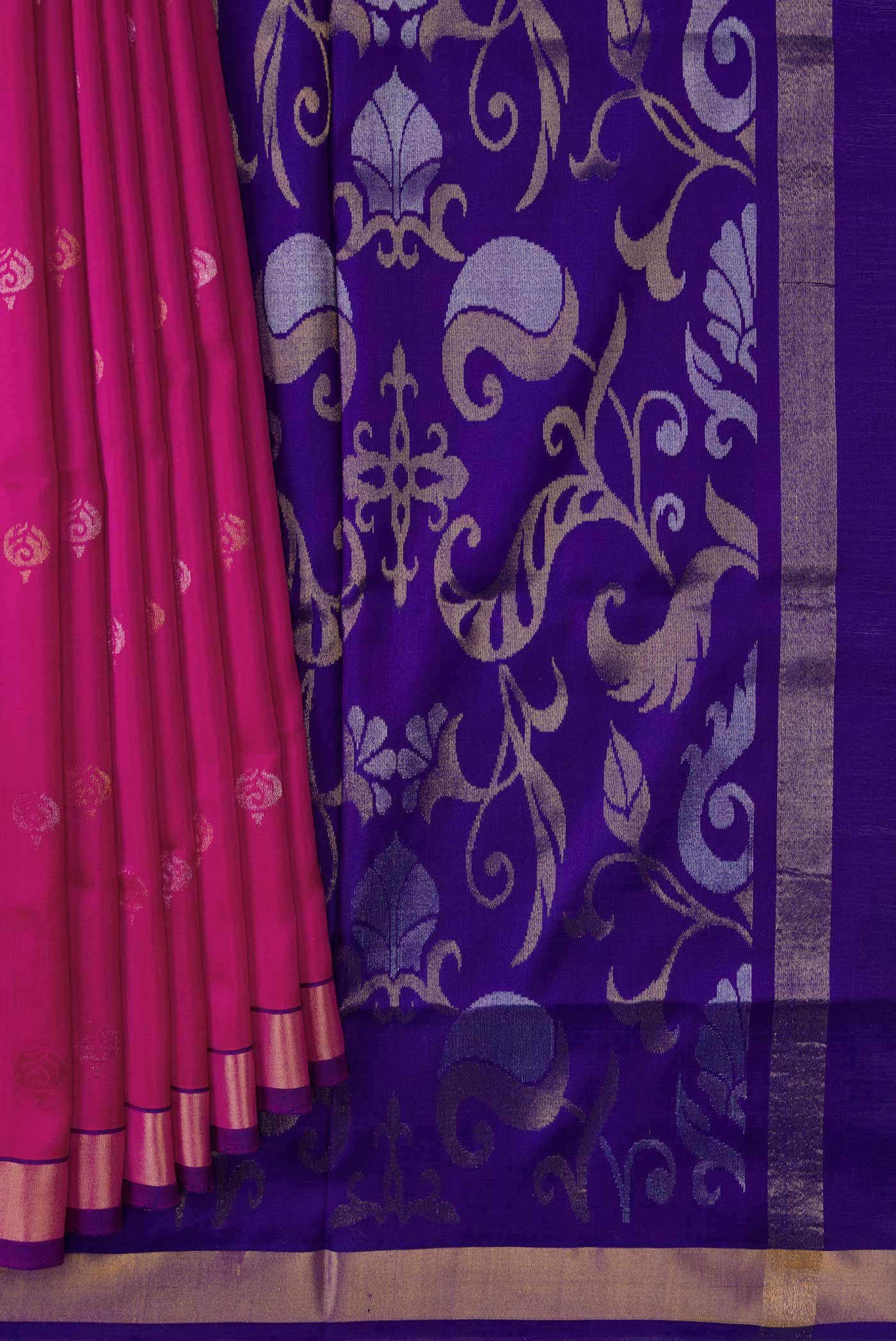 Dark Pink Dual Tone Uppada Silk Saree - Image 8