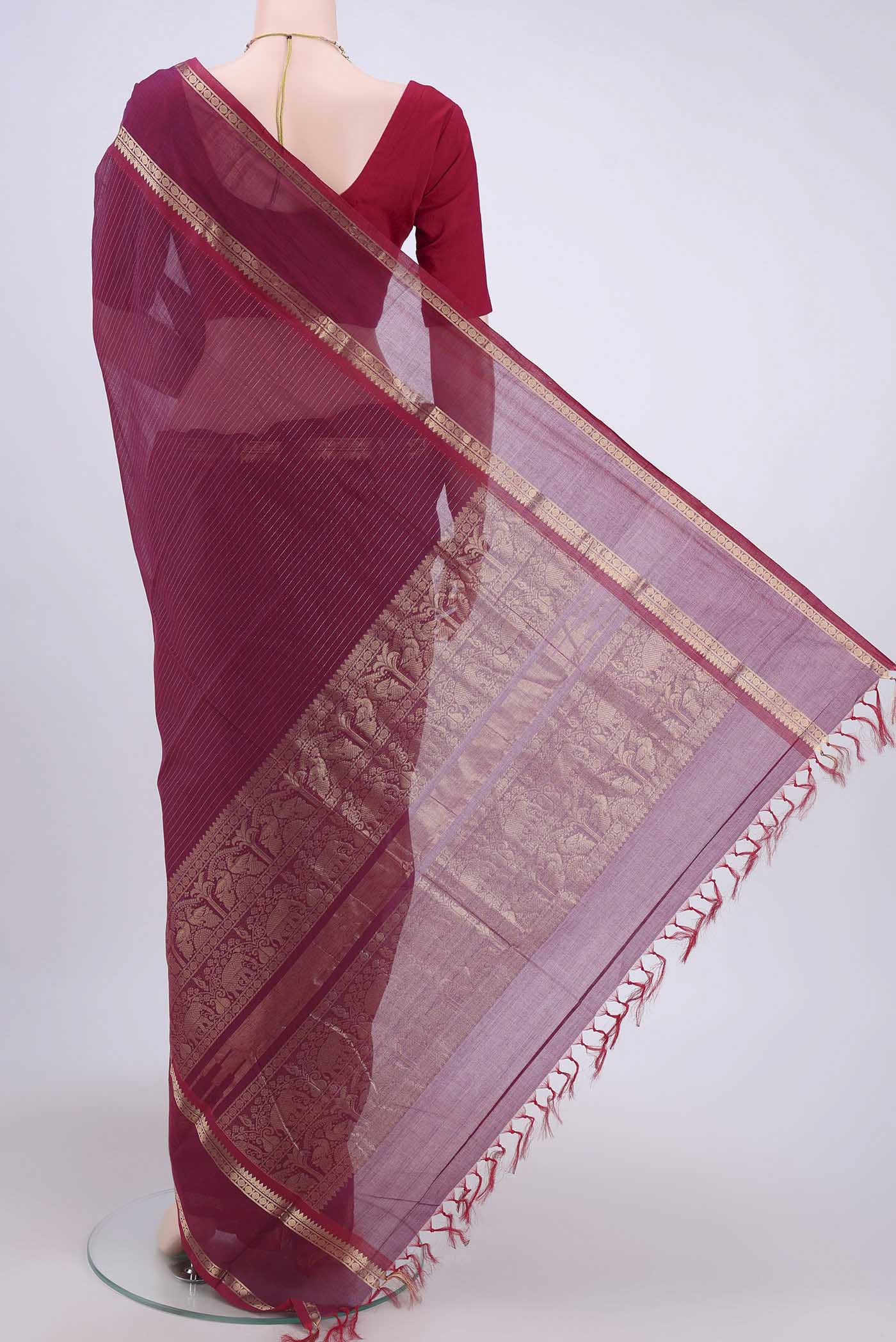 Dark Pink Kanchi Cotton Saree - Image 3