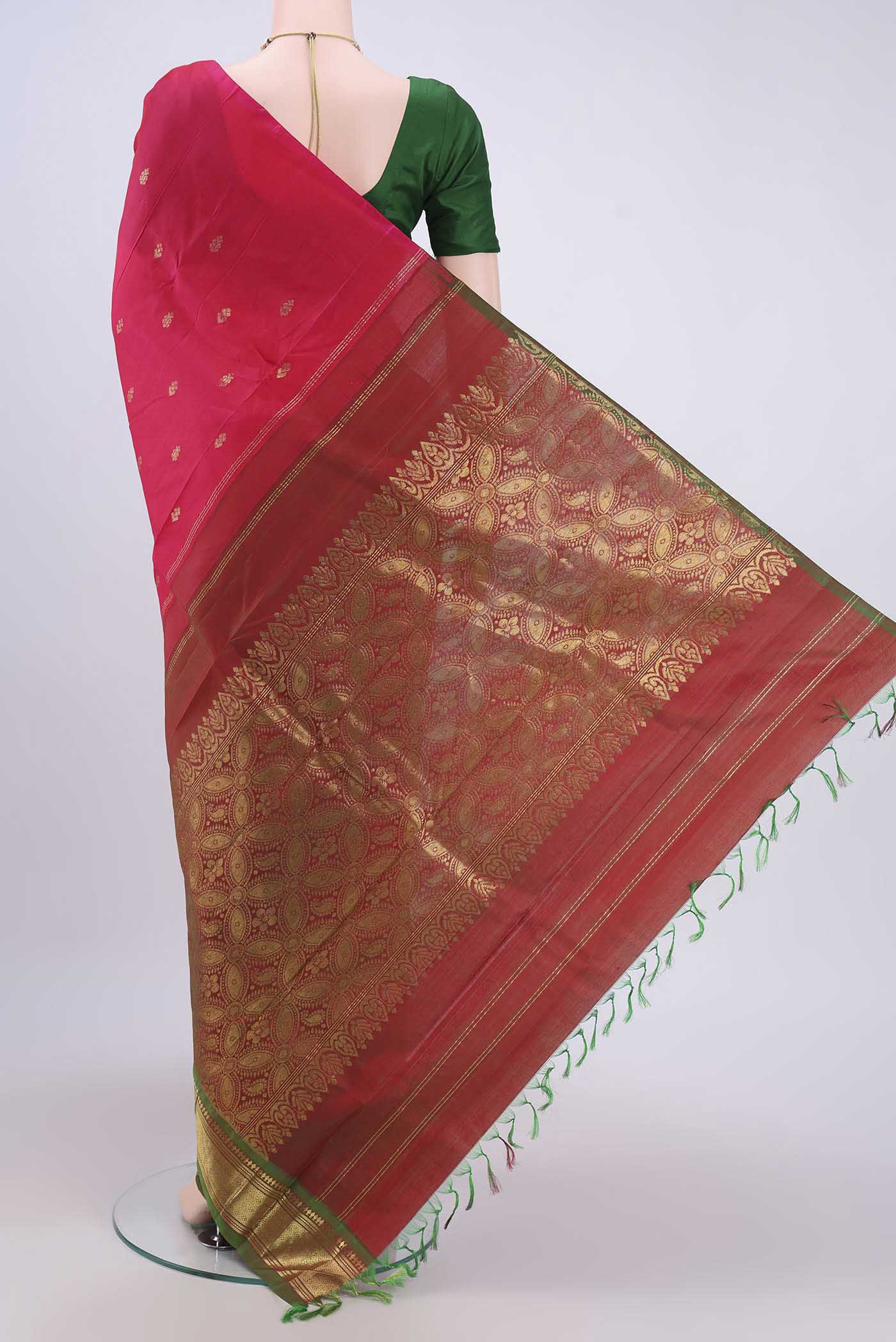 Dark Pink Kanjivaram Silk Saree - Image 3