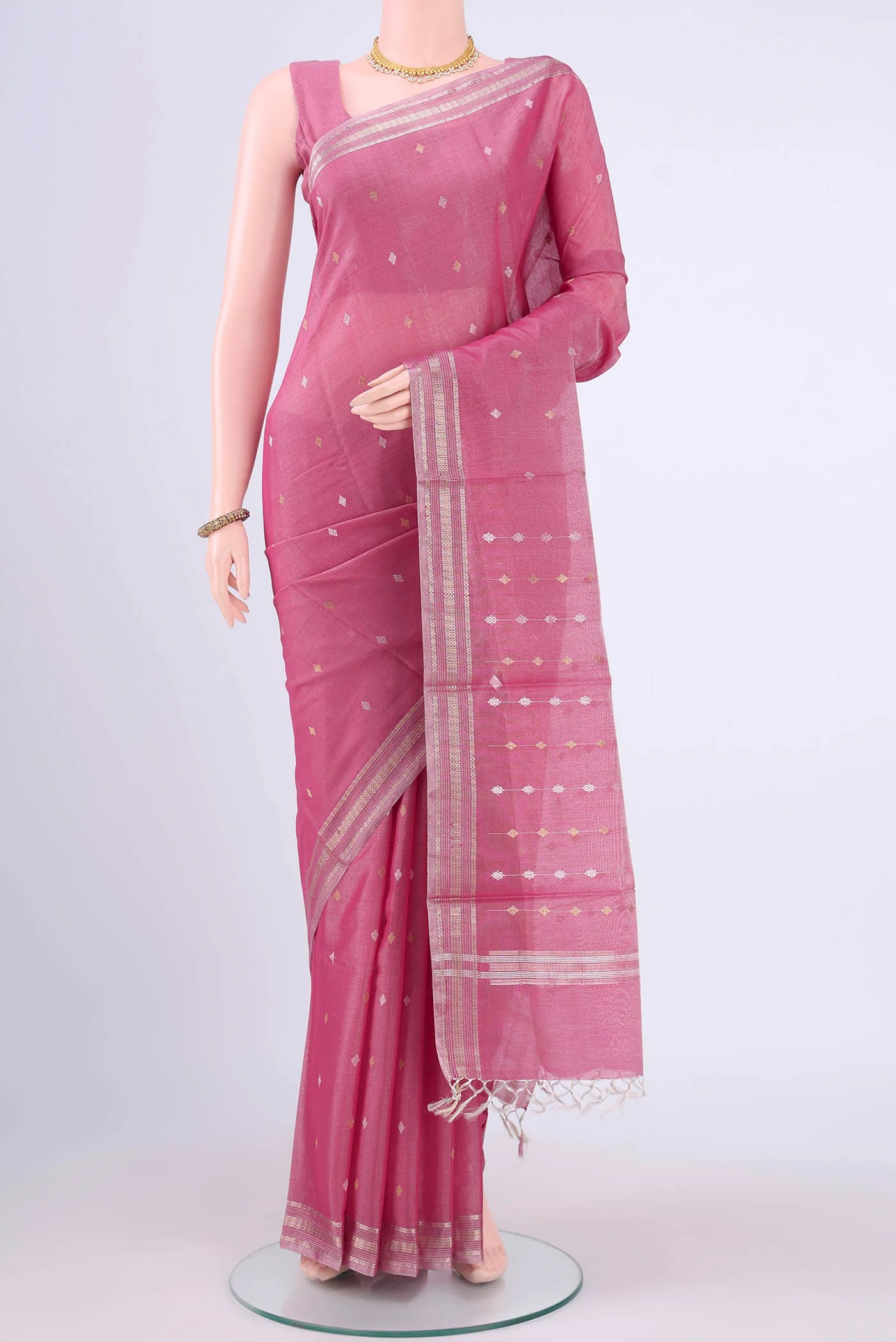 Dark Pink MP Tussar Saree