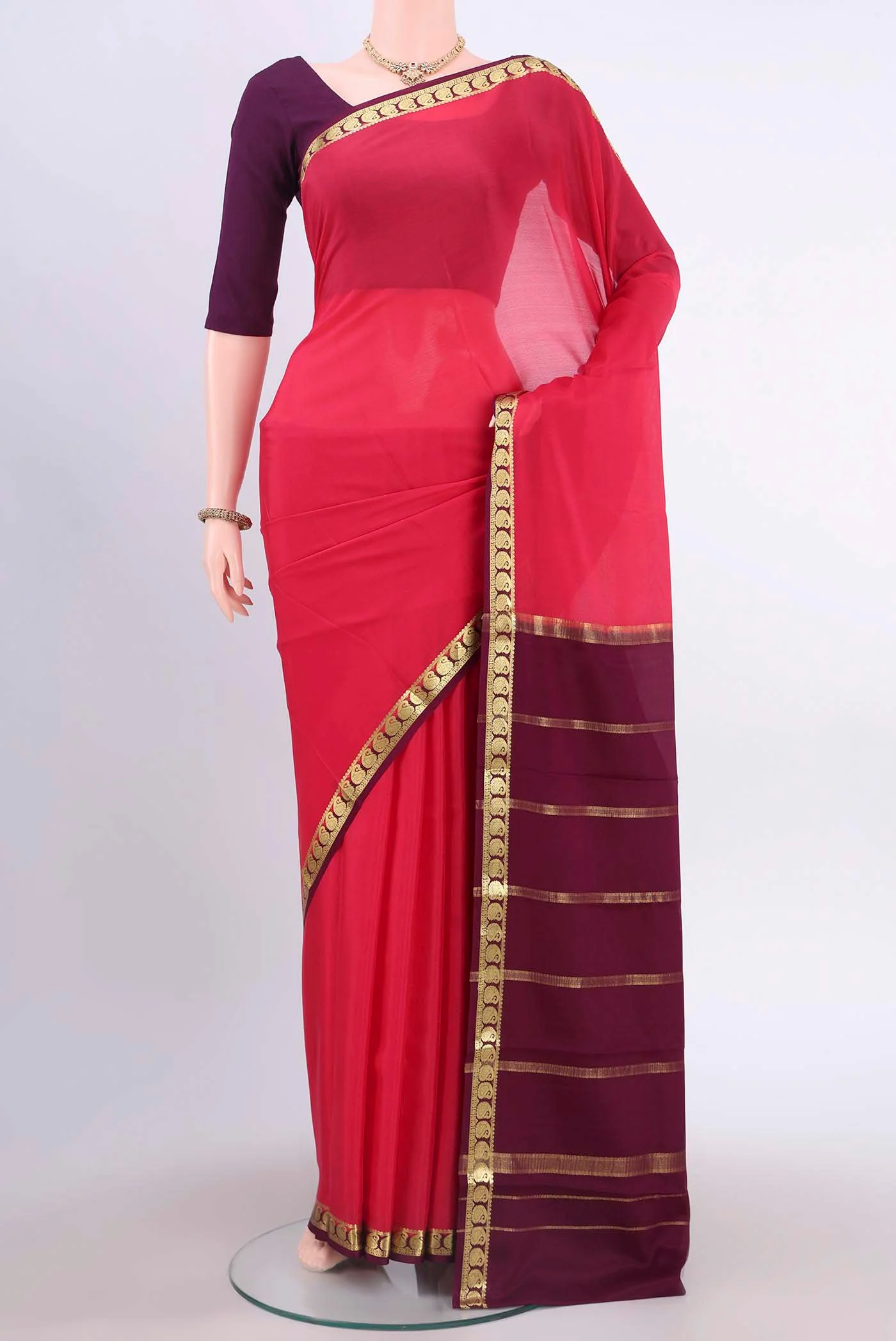Dark Pink Mysore Crepe Saree