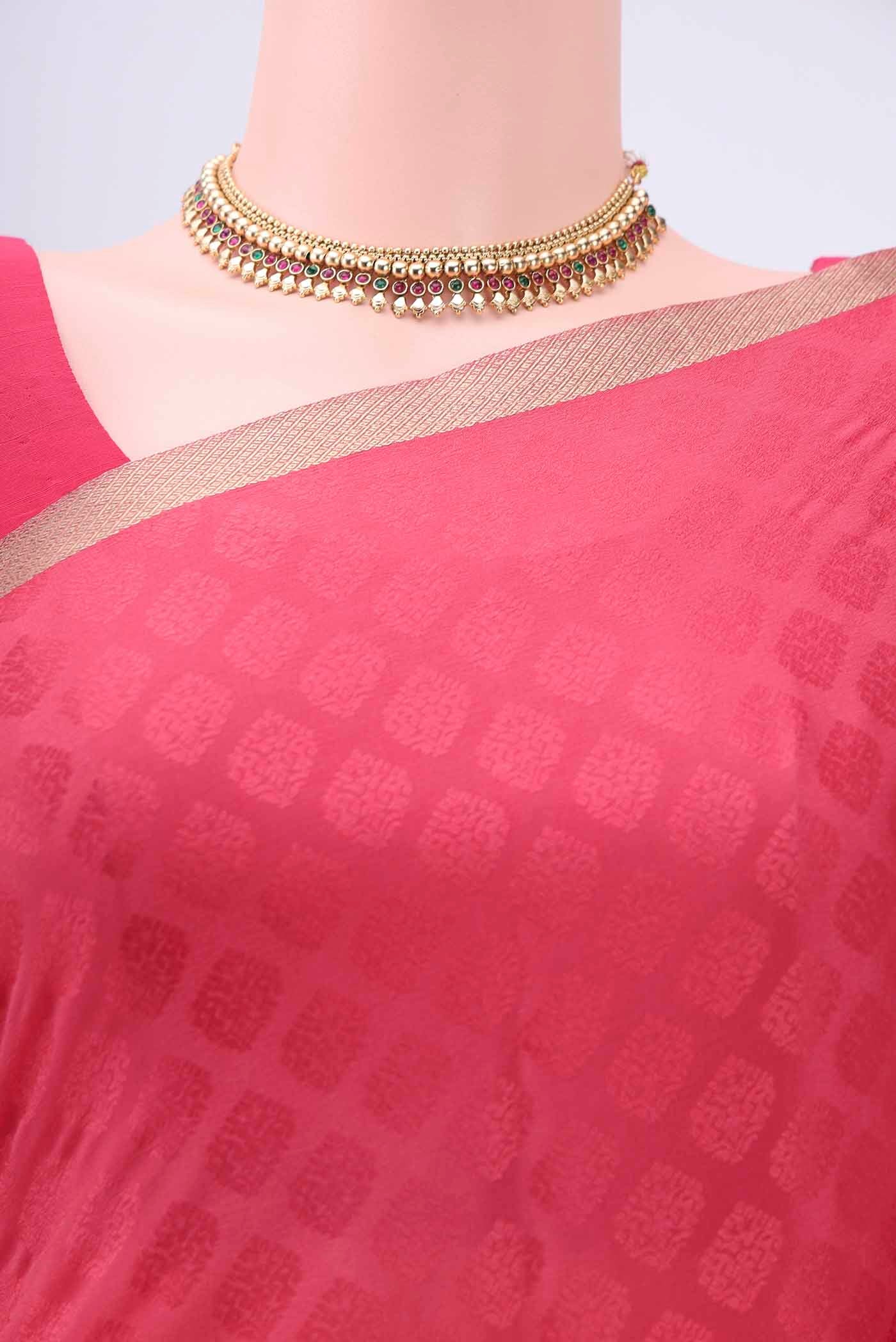 Dark Pink Mysore Crepe Saree - Image 2