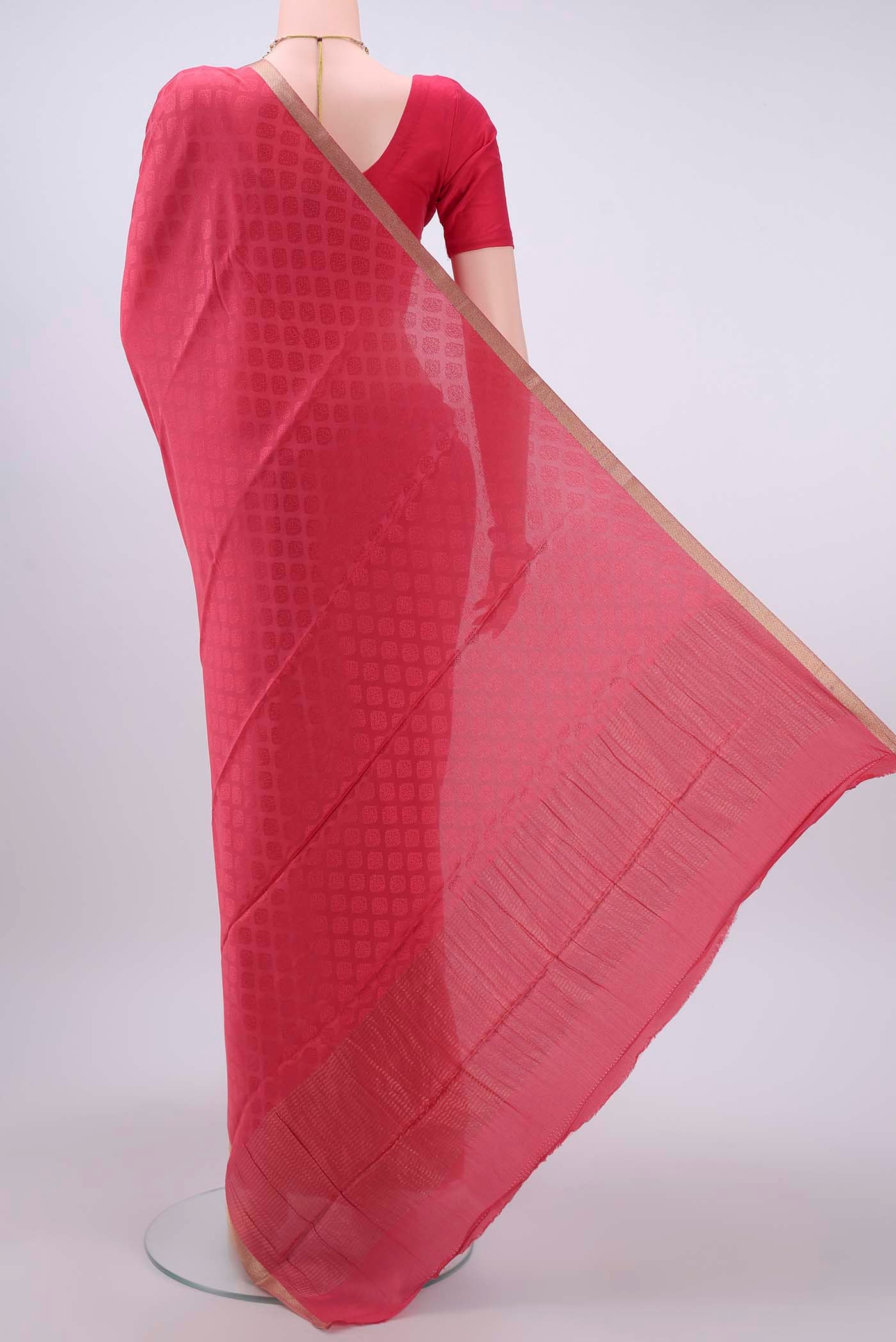 Dark Pink Mysore Crepe Saree - Image 3