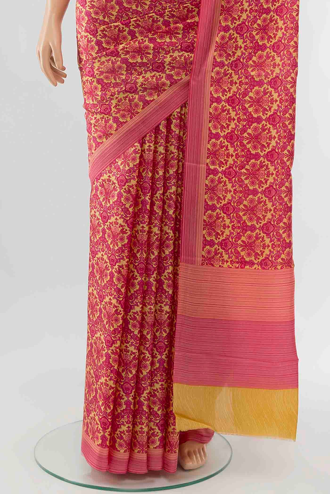 Dark Pink Printed Silk Saree - Image 3