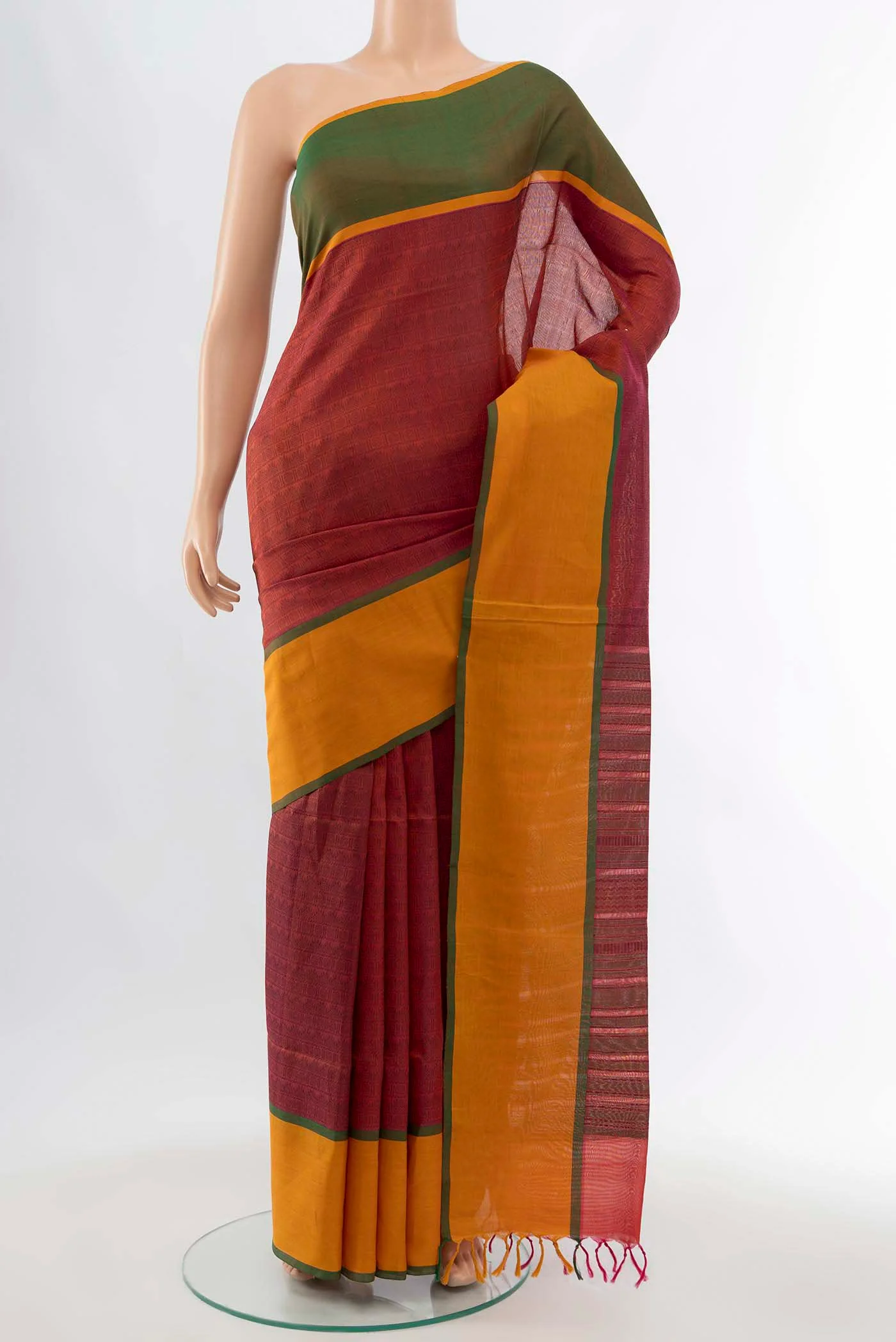Dark Pink Silk Cotton Saree