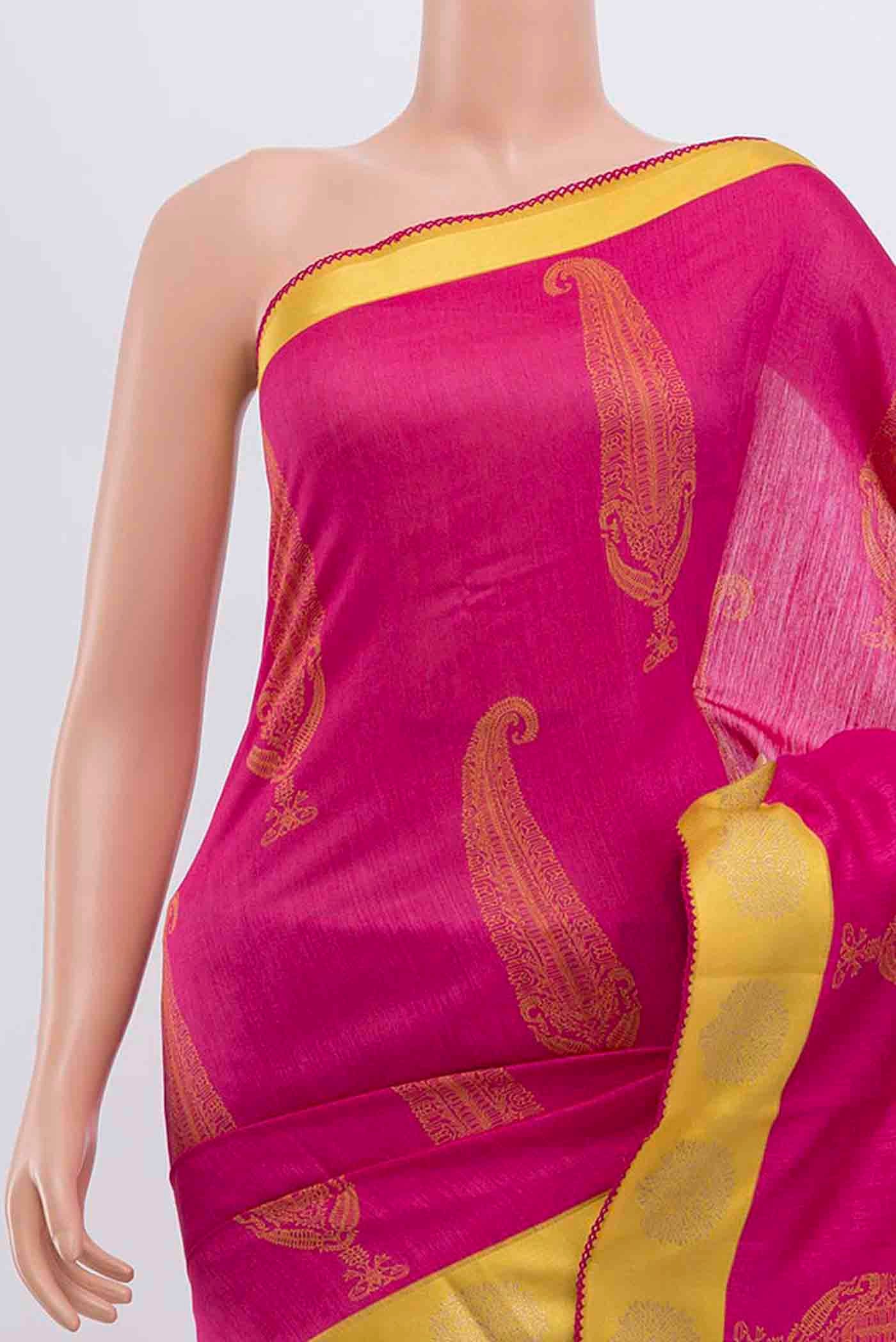 Dark Pink Tussar Silk Saree - Image 2