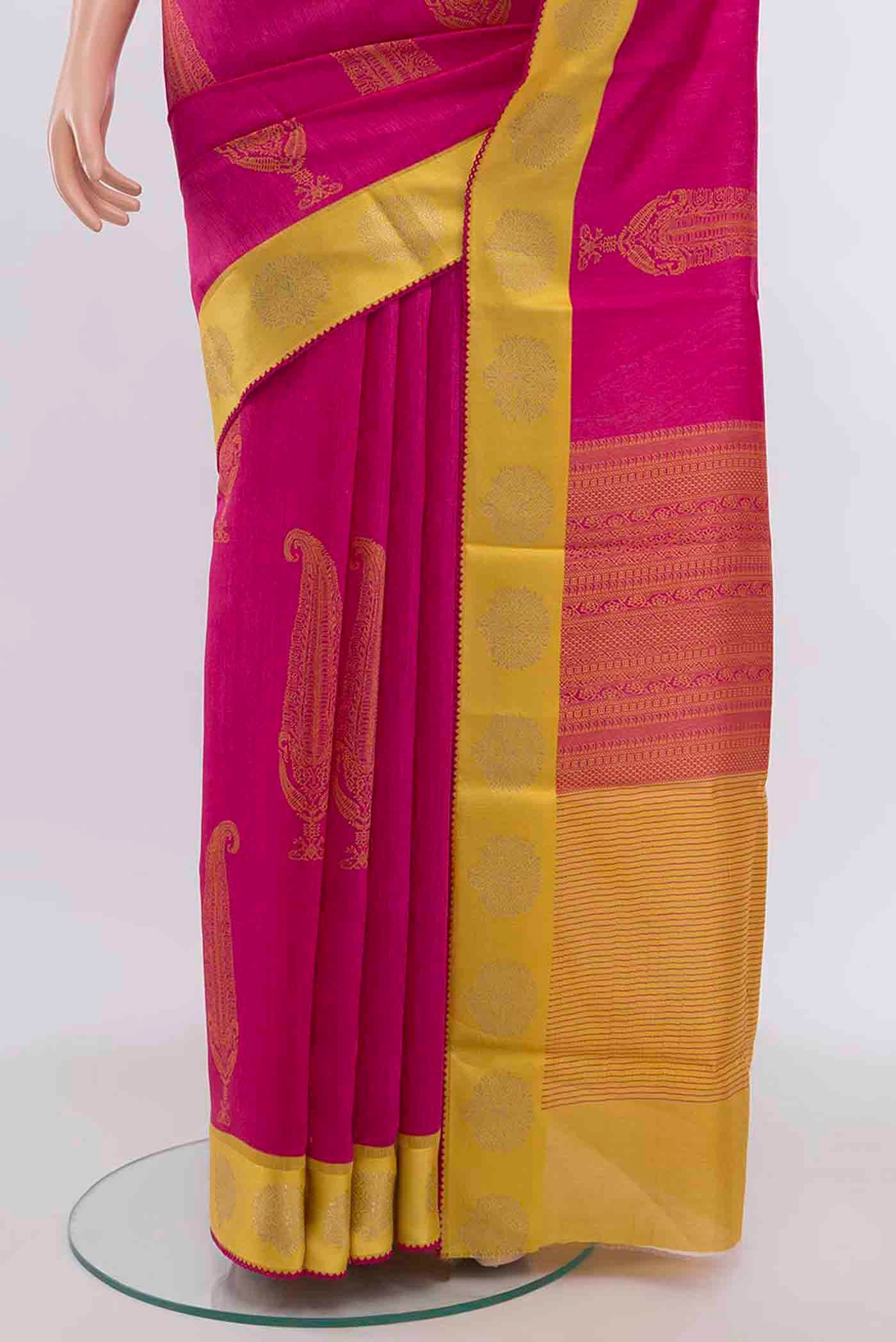 Dark Pink Tussar Silk Saree - Image 3