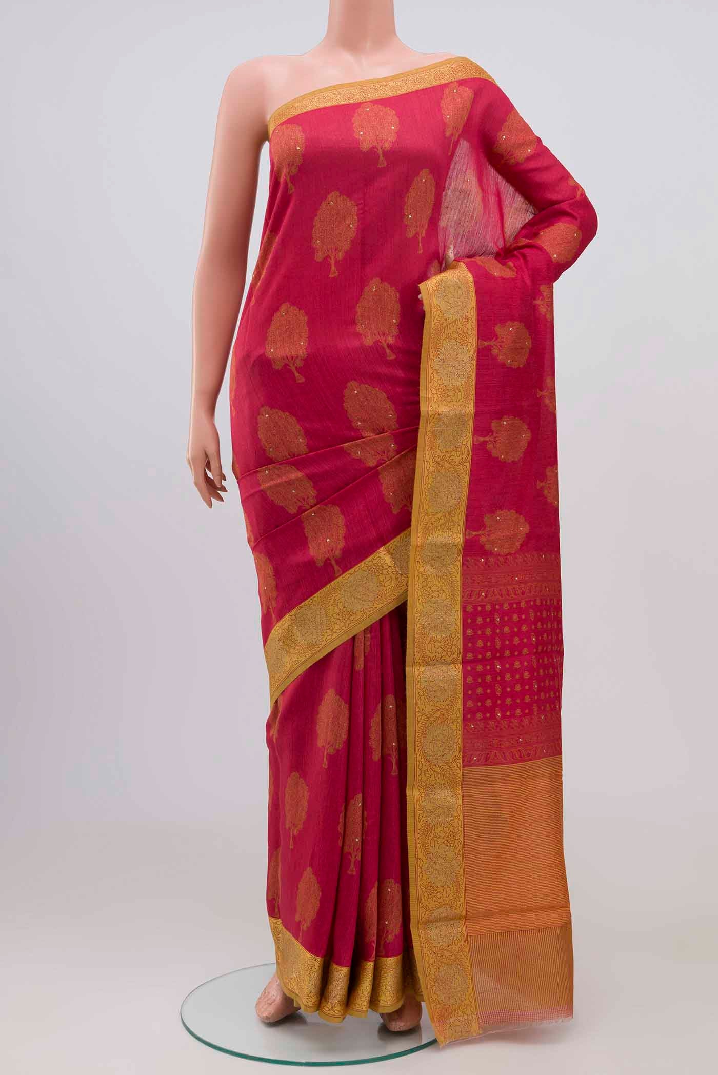 Pink Tussar Silk Saree