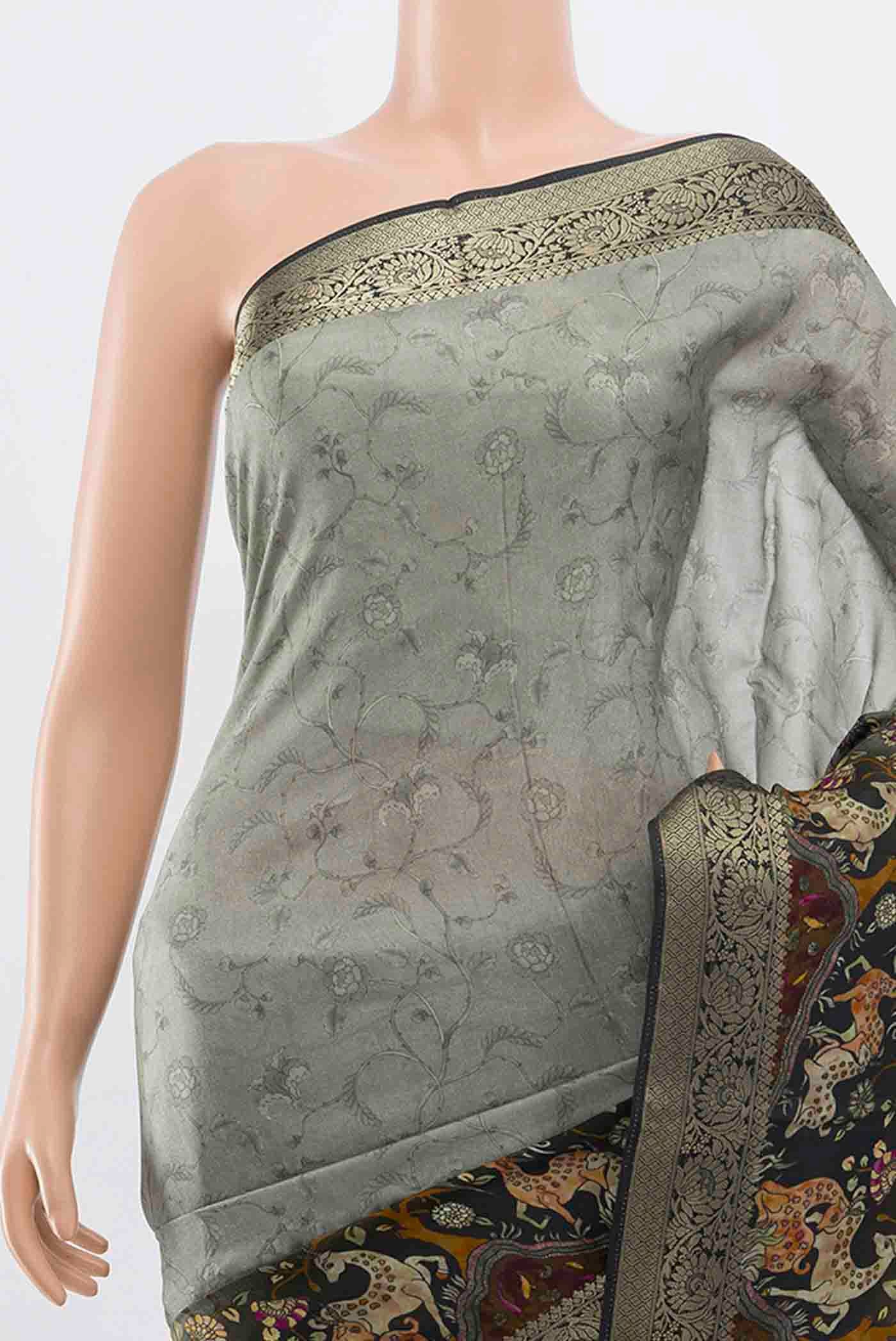 Davys Grey Art Silk Saree - Image 2