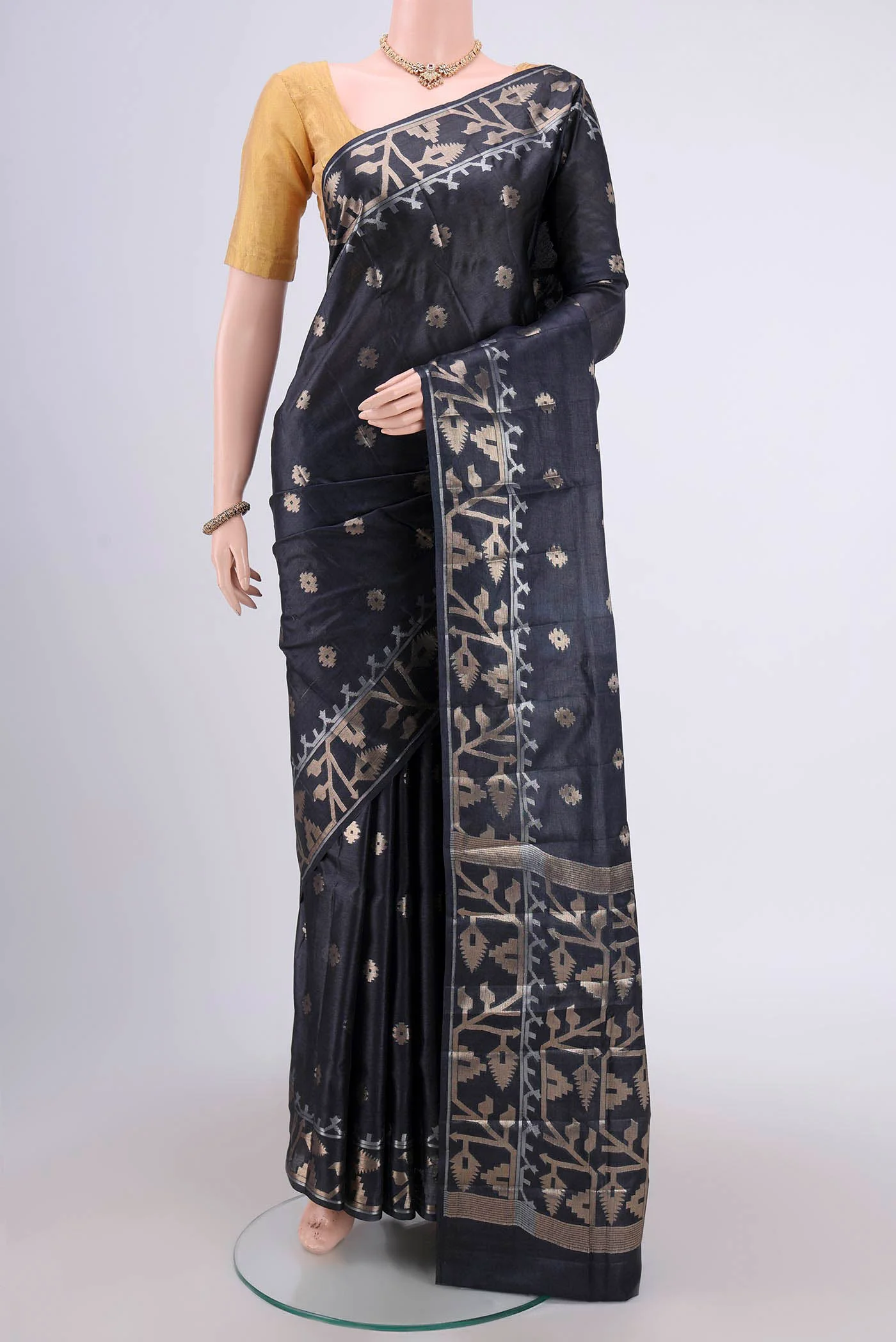 Black Banarasi Tussar Silk Saree