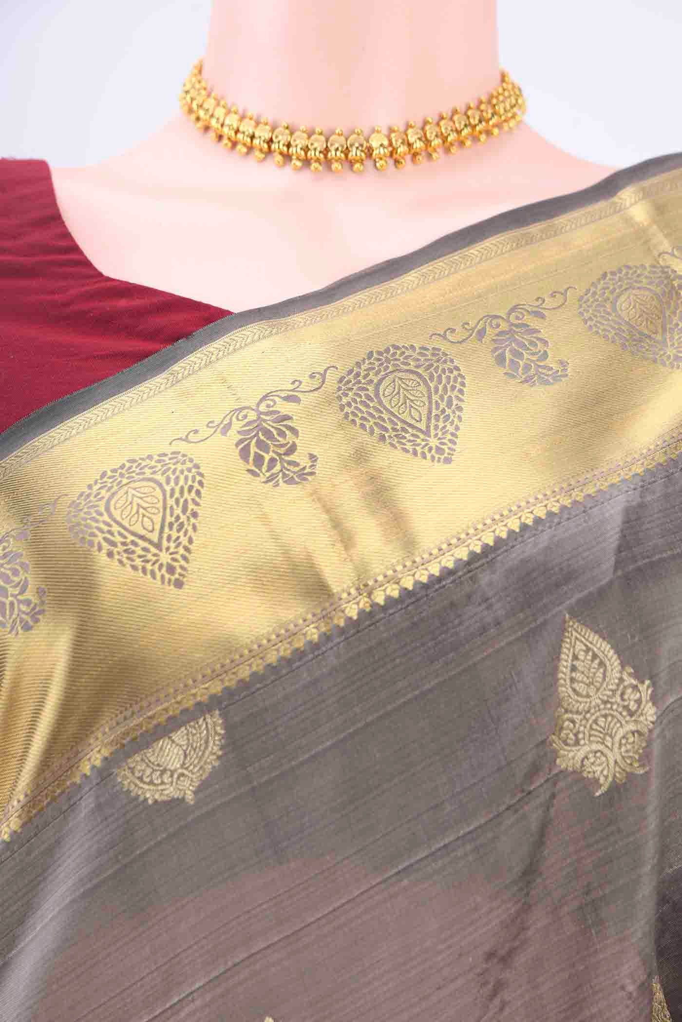 Davys Grey Blended Bangalore Silk Saree - Image 2