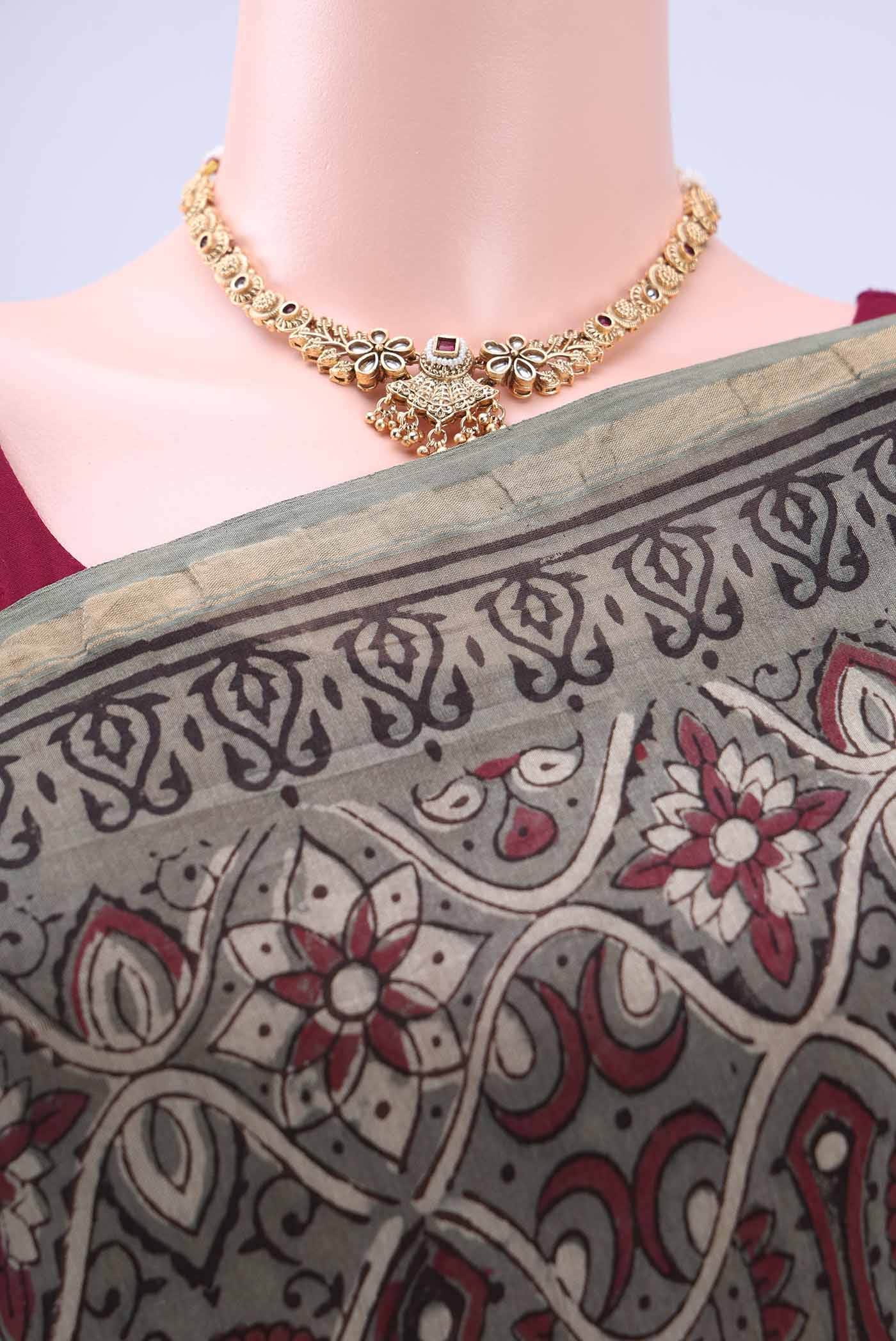 Davys Grey Chanderi Silk Cotton Saree - Image 3