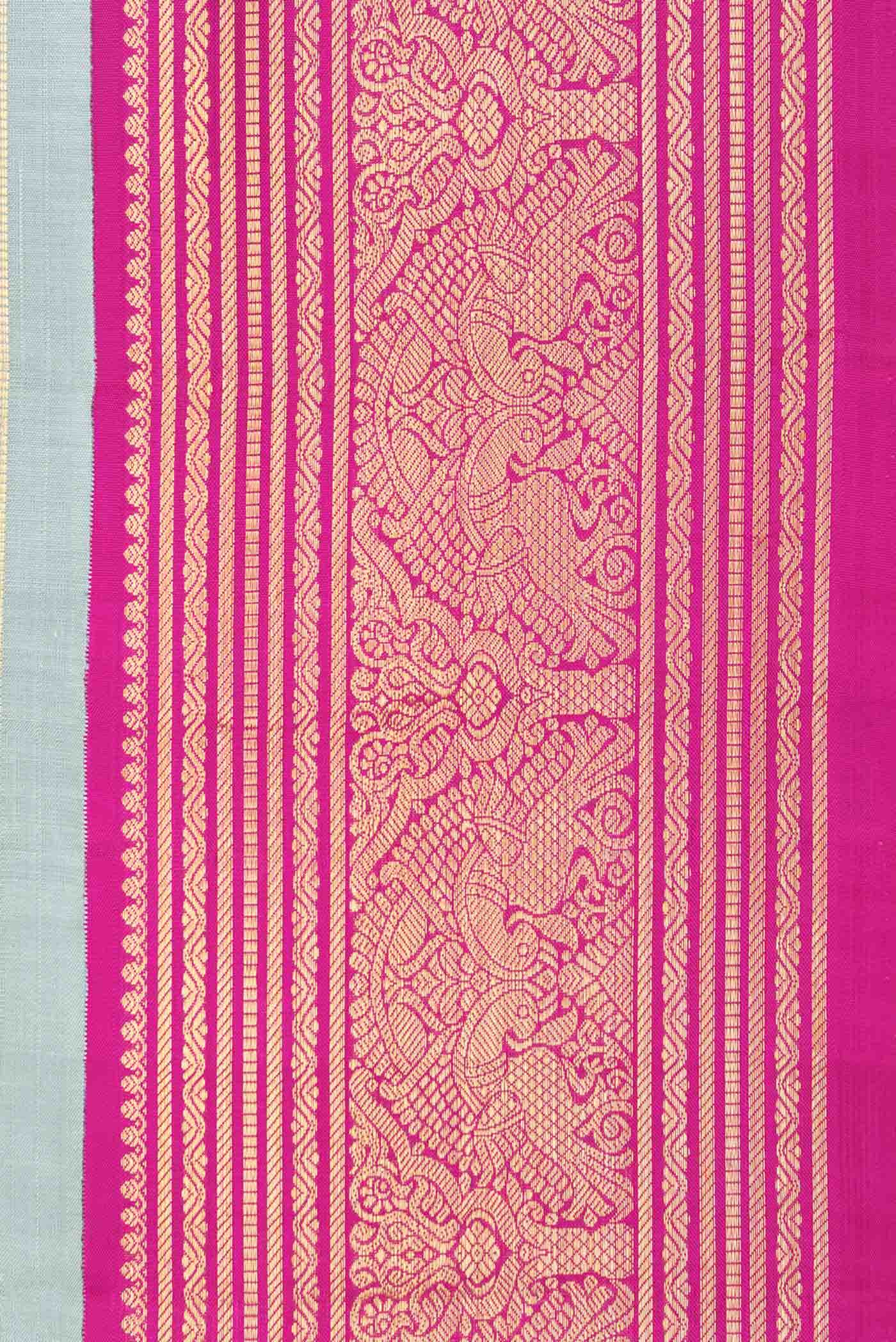 Pure Silk Pure Zari Davys Grey Kanchipuram Saree - Image 5