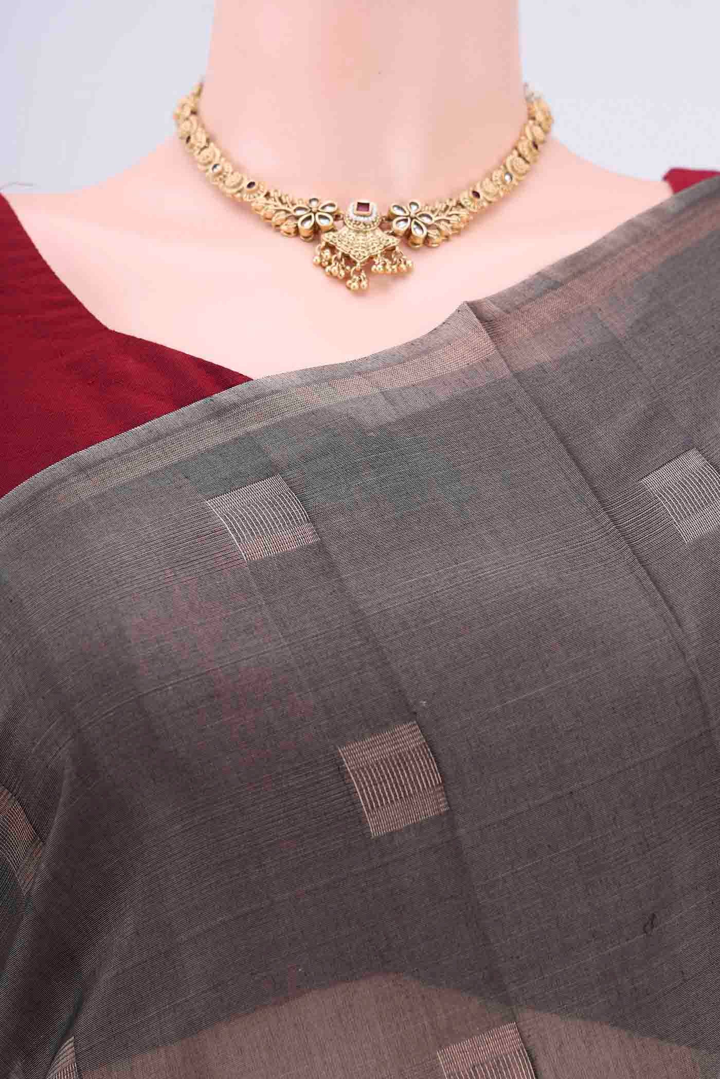 Davys Grey Silk Cotton Saree - Image 2