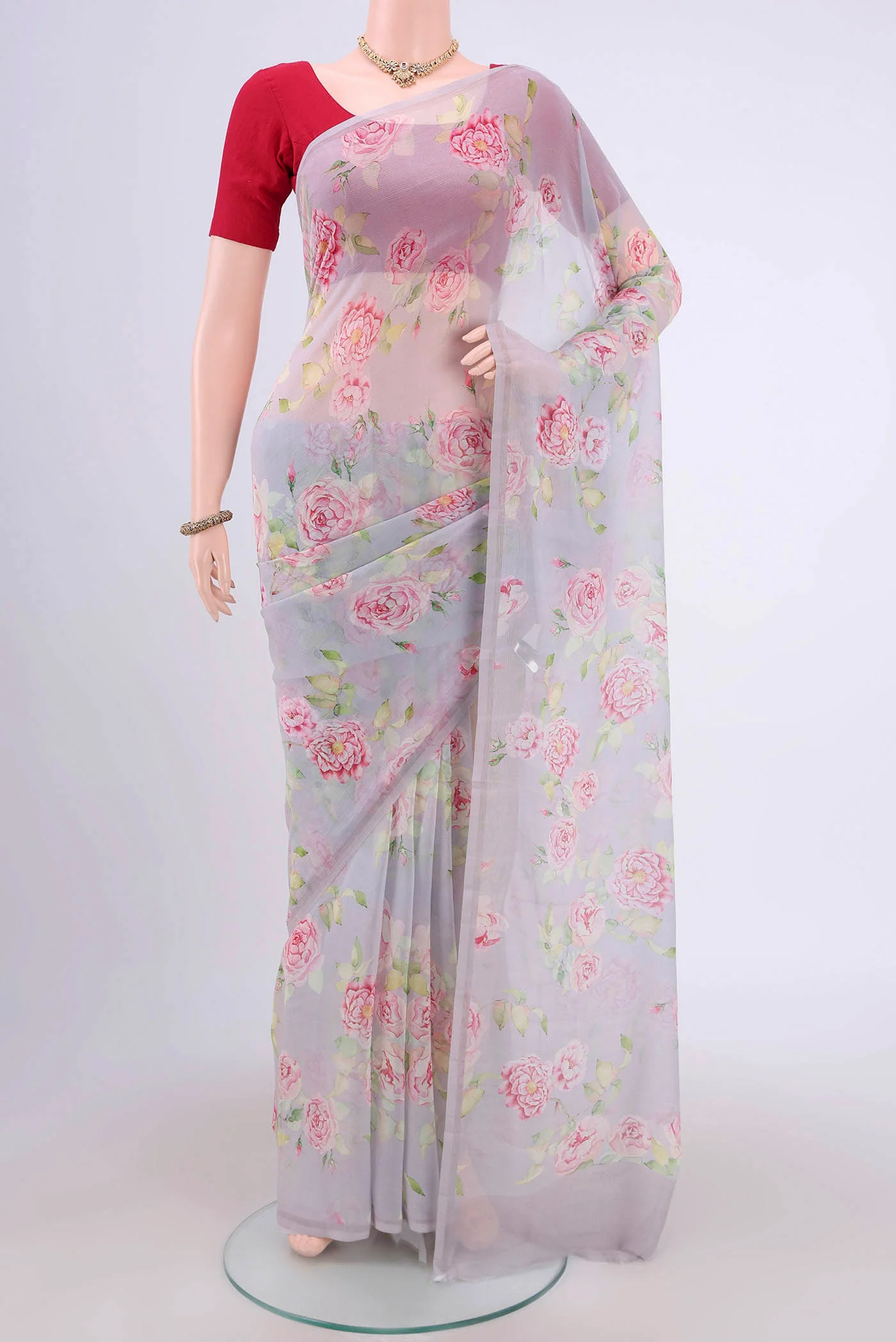 Grey Mysore Chiffon Saree