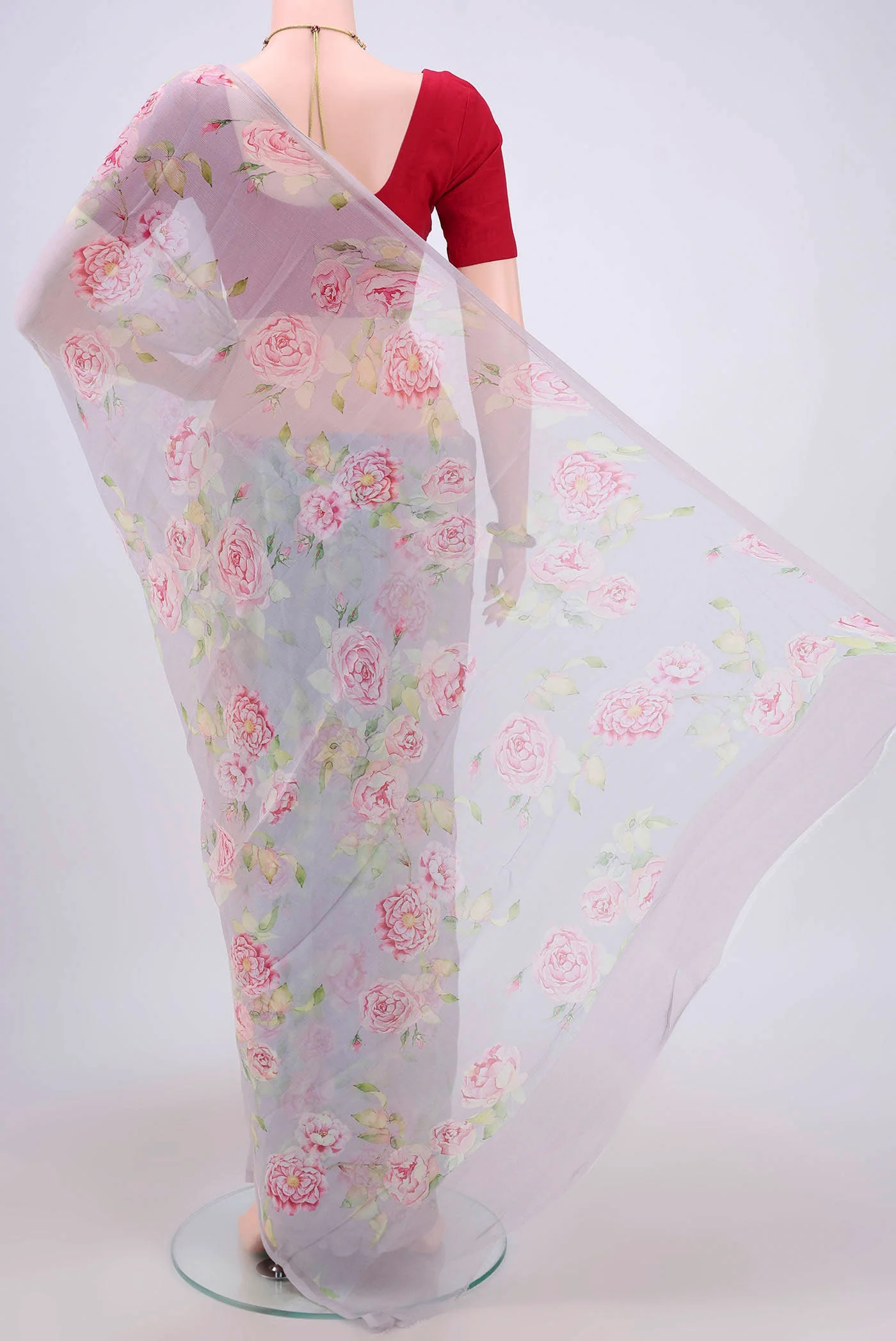 Grey Mysore Chiffon Saree - Image 3