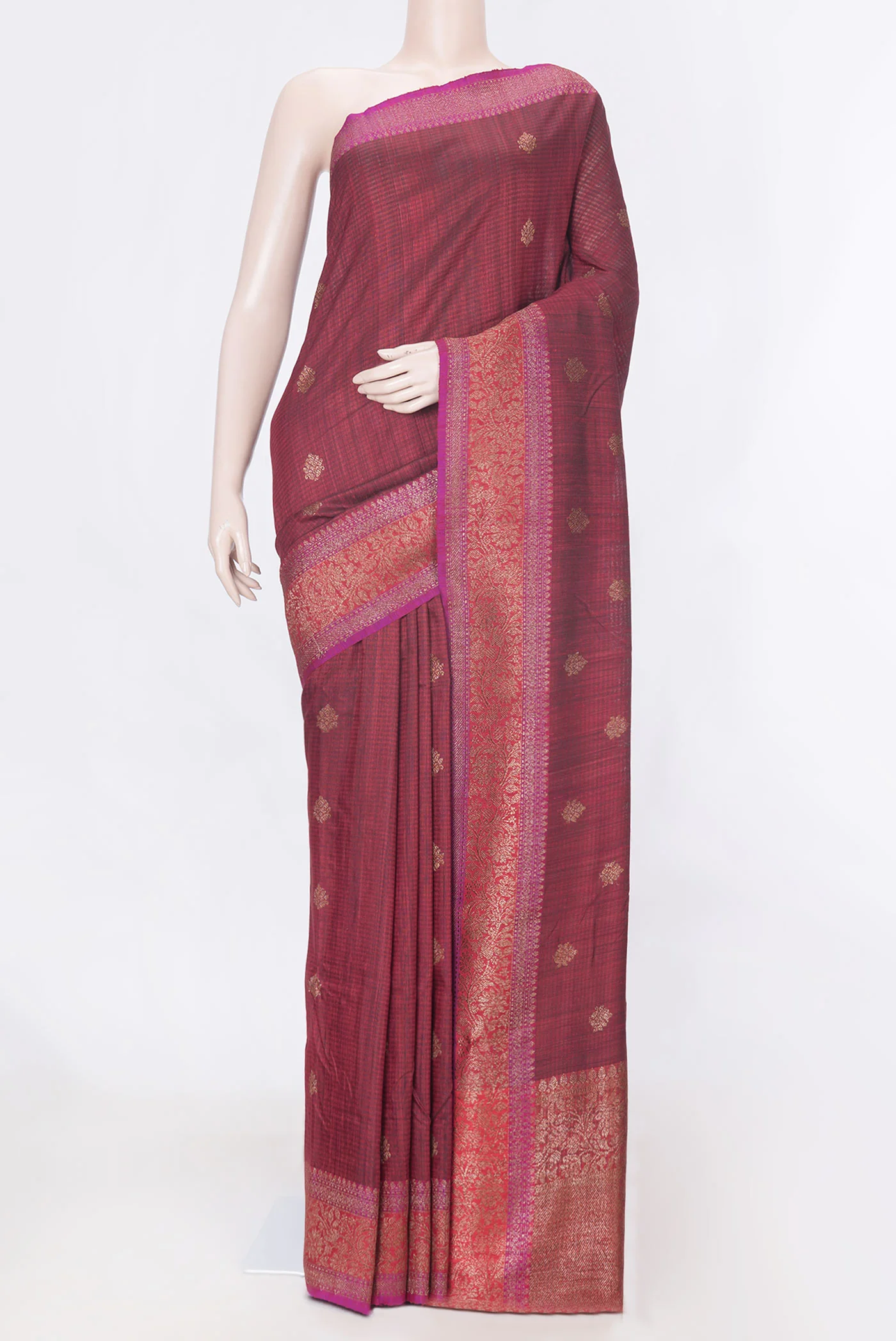 Deep Red Dual Tone Banarasi Silk Saree