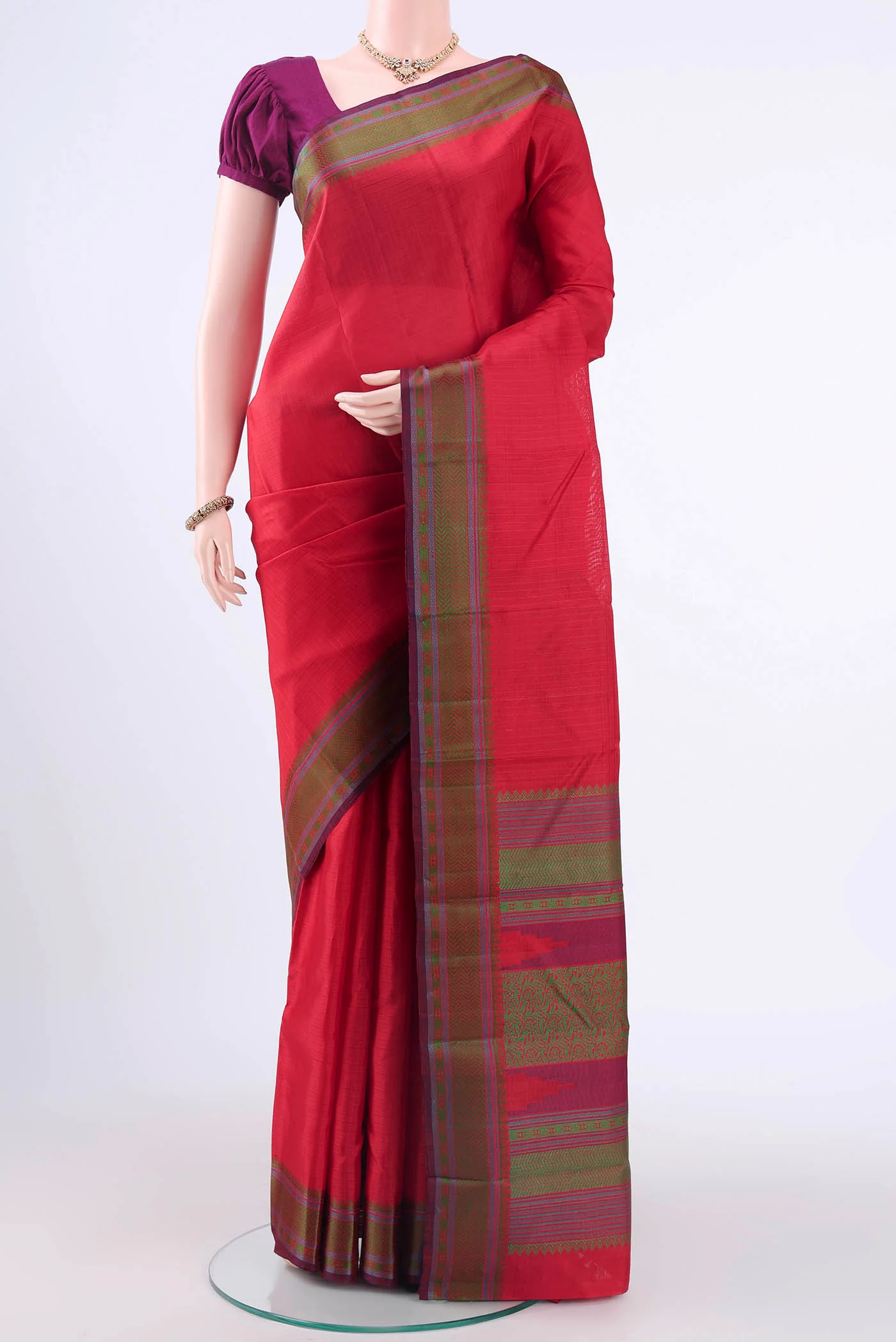 Deep Red Dual Tone Kanchipuram Silk Saree