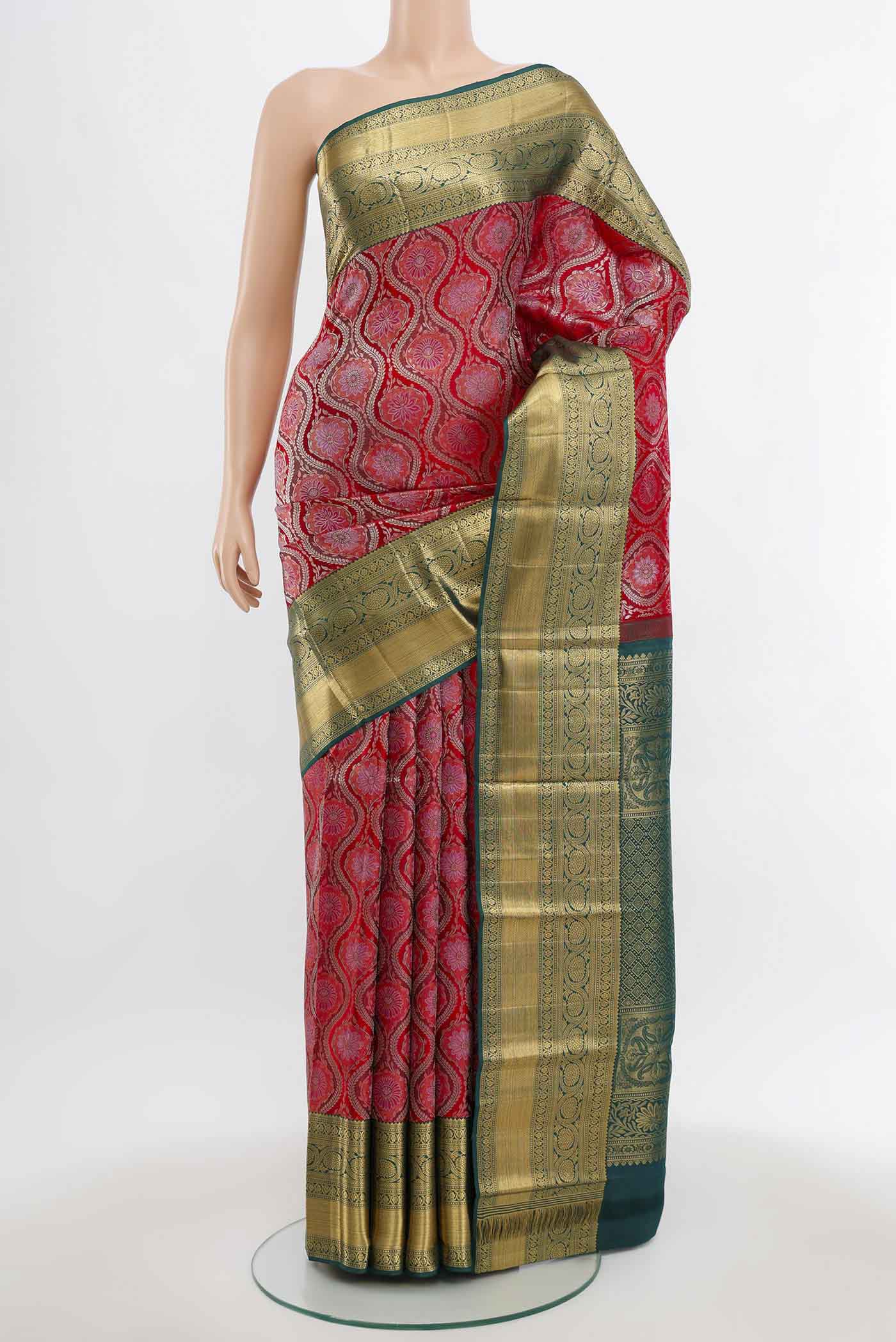Deep Red Kanchipuram Silk Saree