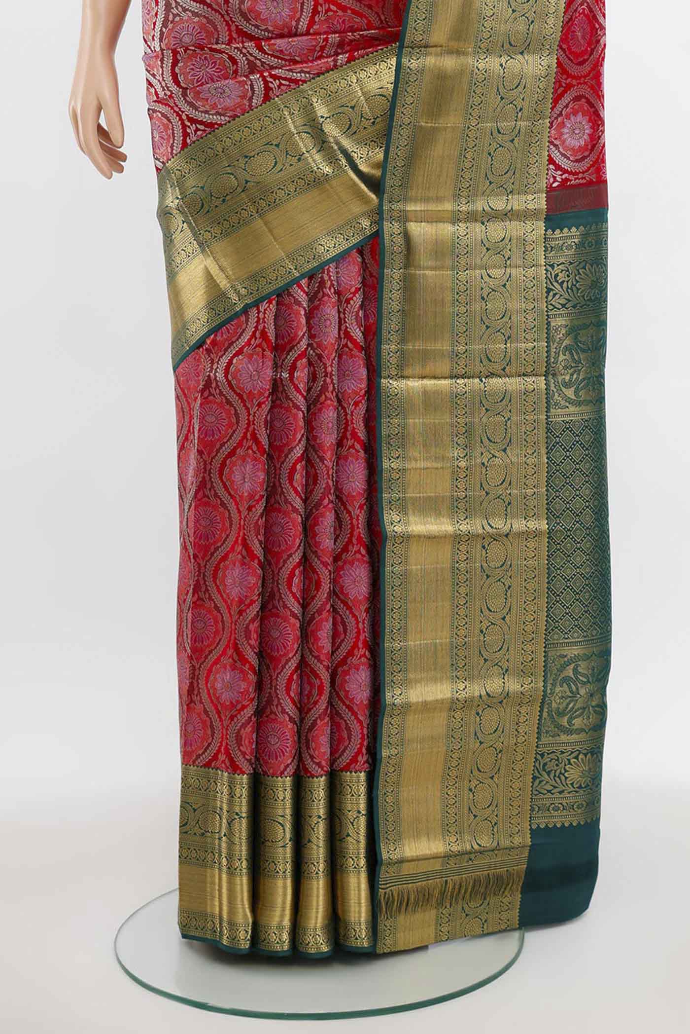 Deep Red Kanchipuram Silk Saree - Image 3