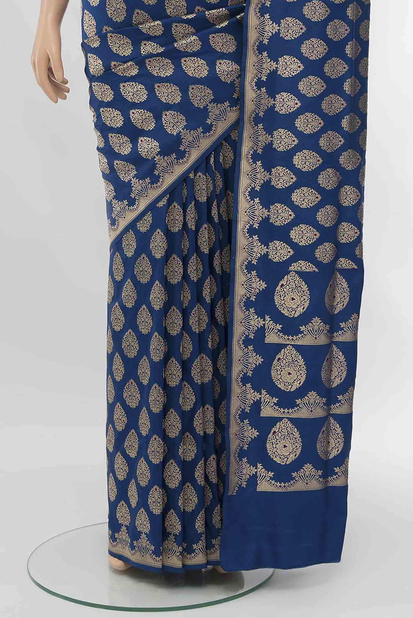 Blue Banarasi Silk Saree - Image 3