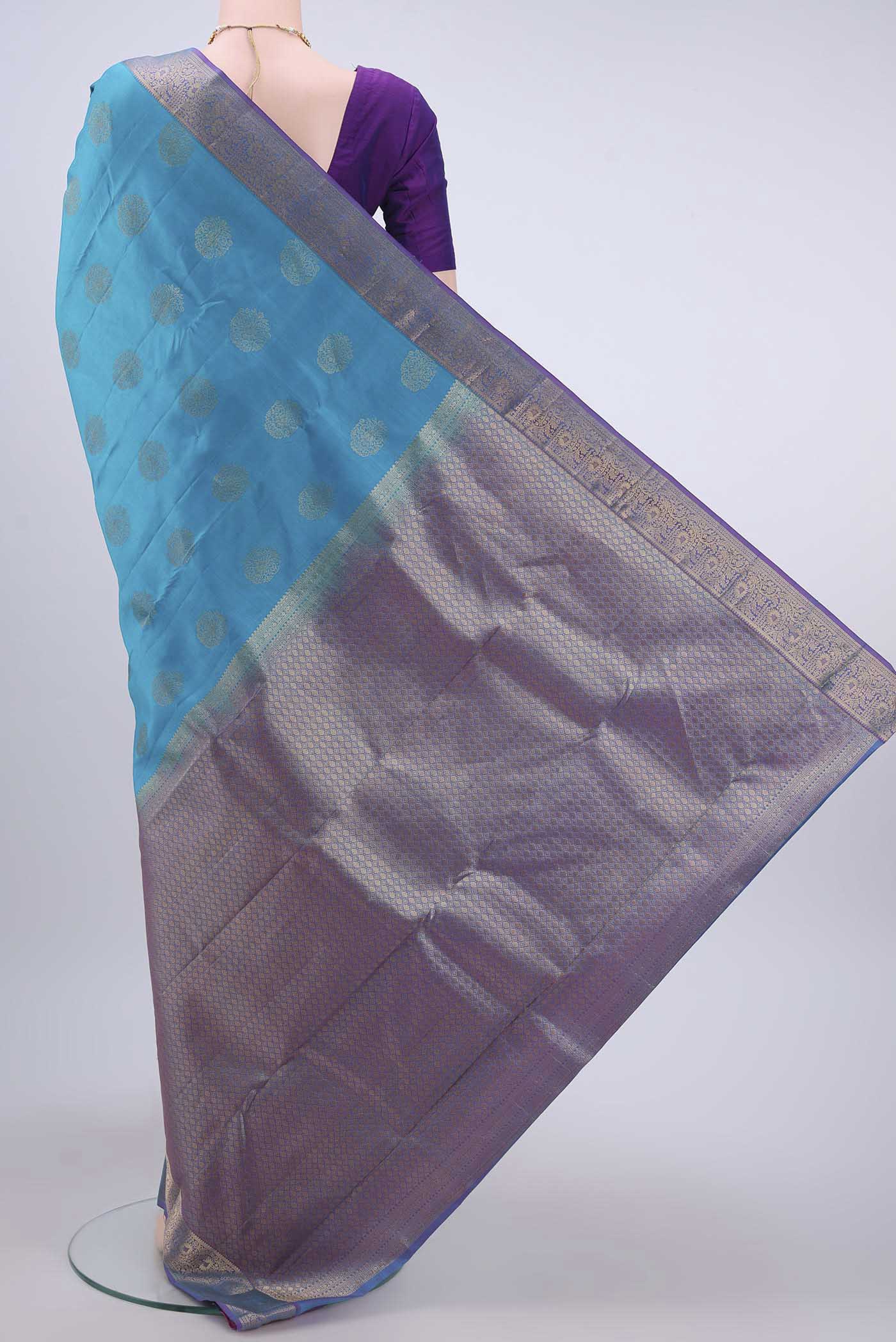 Electric Blue Dual Tone Nangavalli Silk [ Salem ] Saree - Image 3