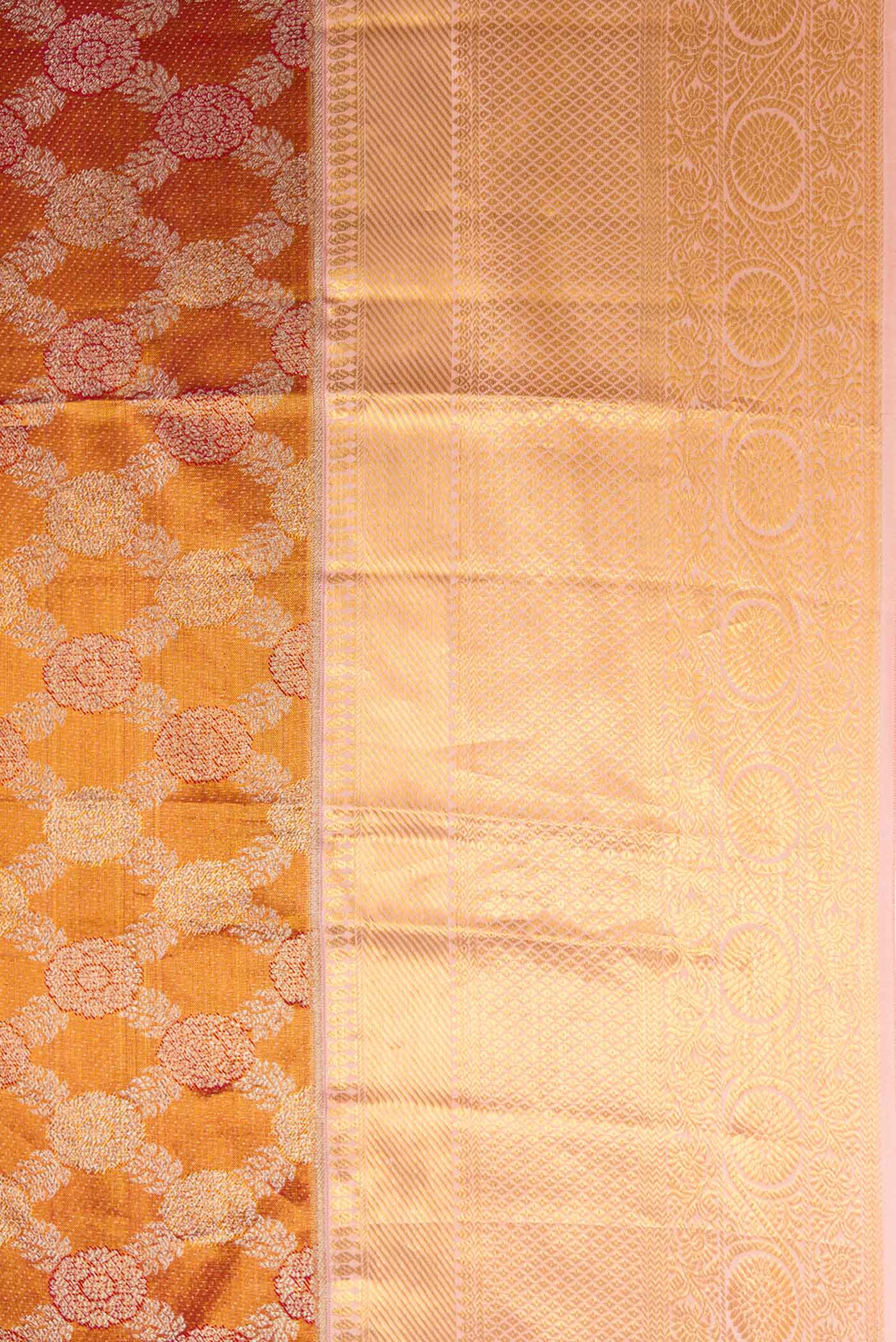 Gold with Rust Color Kanchipuram Tissue Silk Saree - Image 3