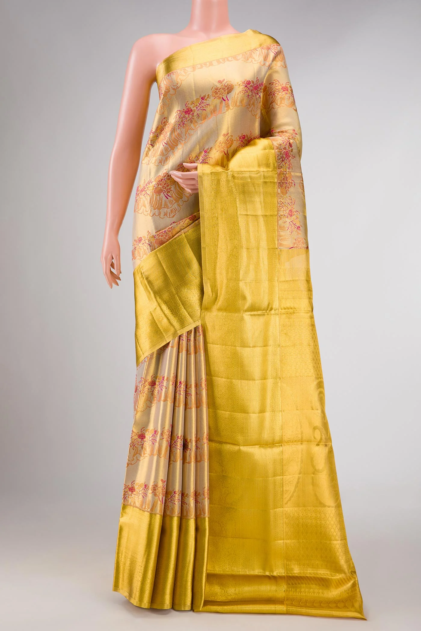 Gold Dual Tone Kanchipuram Tissue Silk Saree