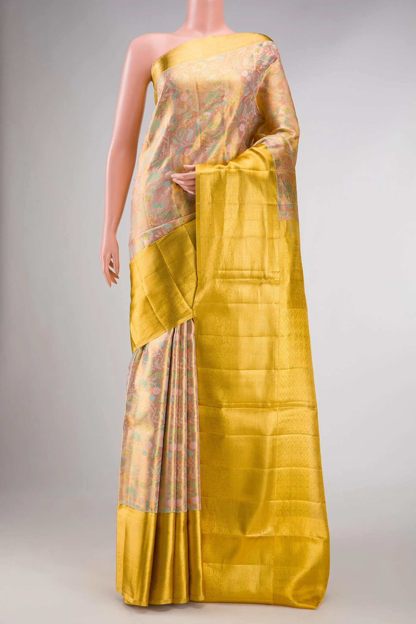 Gold Dual Tone Kanchipuram Tissue Silk Saree