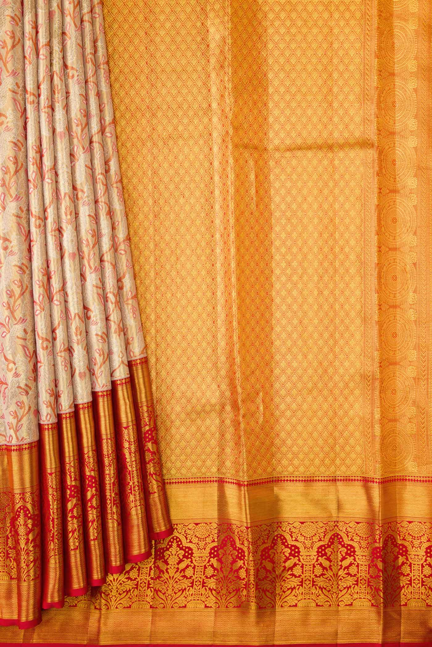 Gold Dual Tone Kanjivaram Tissue Silk Saree - Image 4