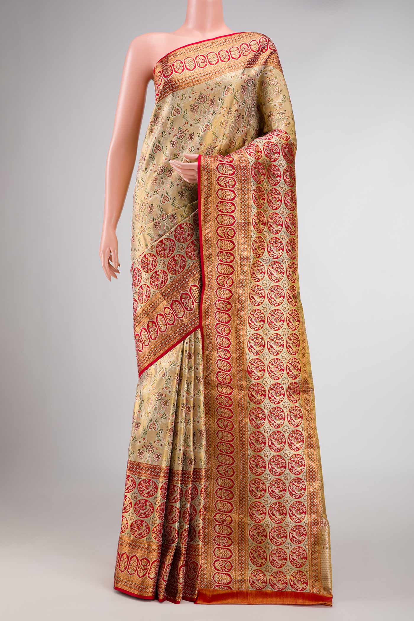 Gold Dual Tone Kanchipuram Tissue Silk Saree