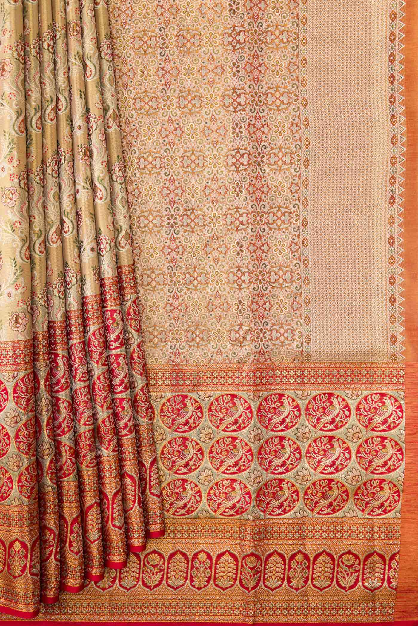 Gold Dual Tone Kanchipuram Tissue Silk Saree - Image 4