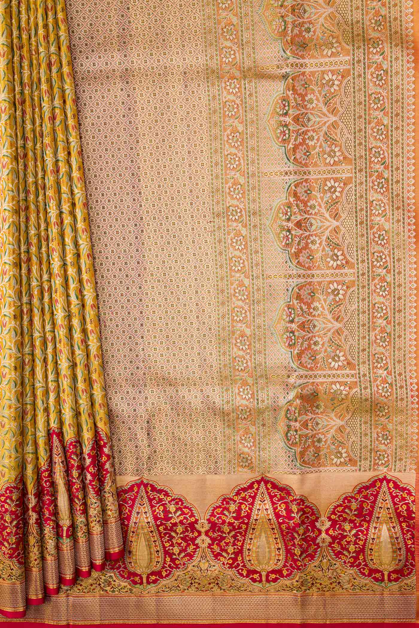 Gold Dual Tone Kanchipuram Tissue Silk Saree - Image 4