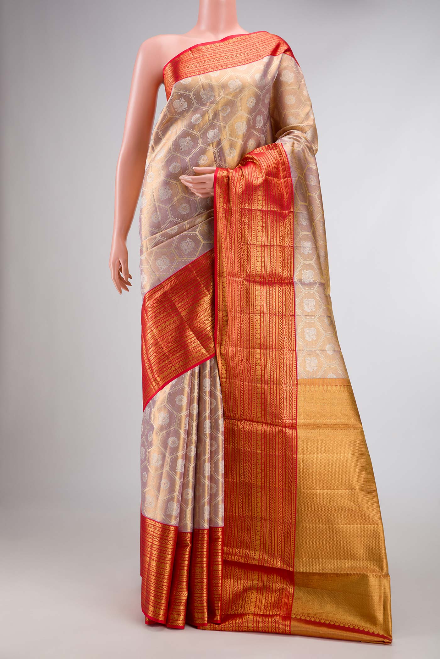 Gold Dual Tone Kanchipuram Tissue Silk Saree