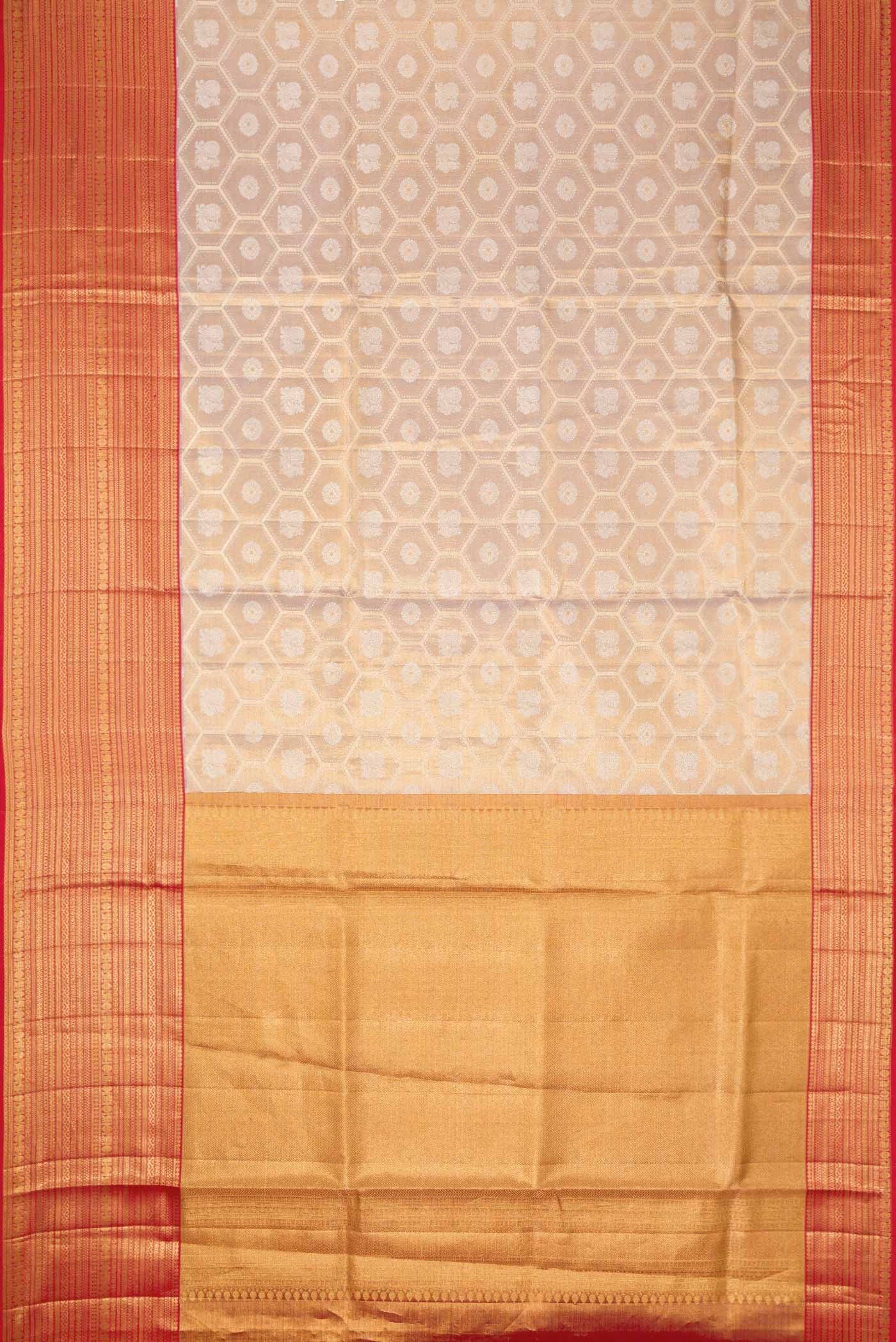 Gold Dual Tone Kanchipuram Tissue Silk Saree - Image 6