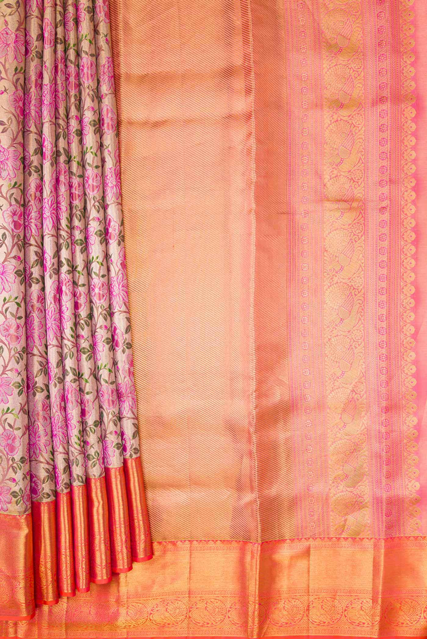Gold Dual Tone Kanjivaram Tissue Silk Saree - Image 4
