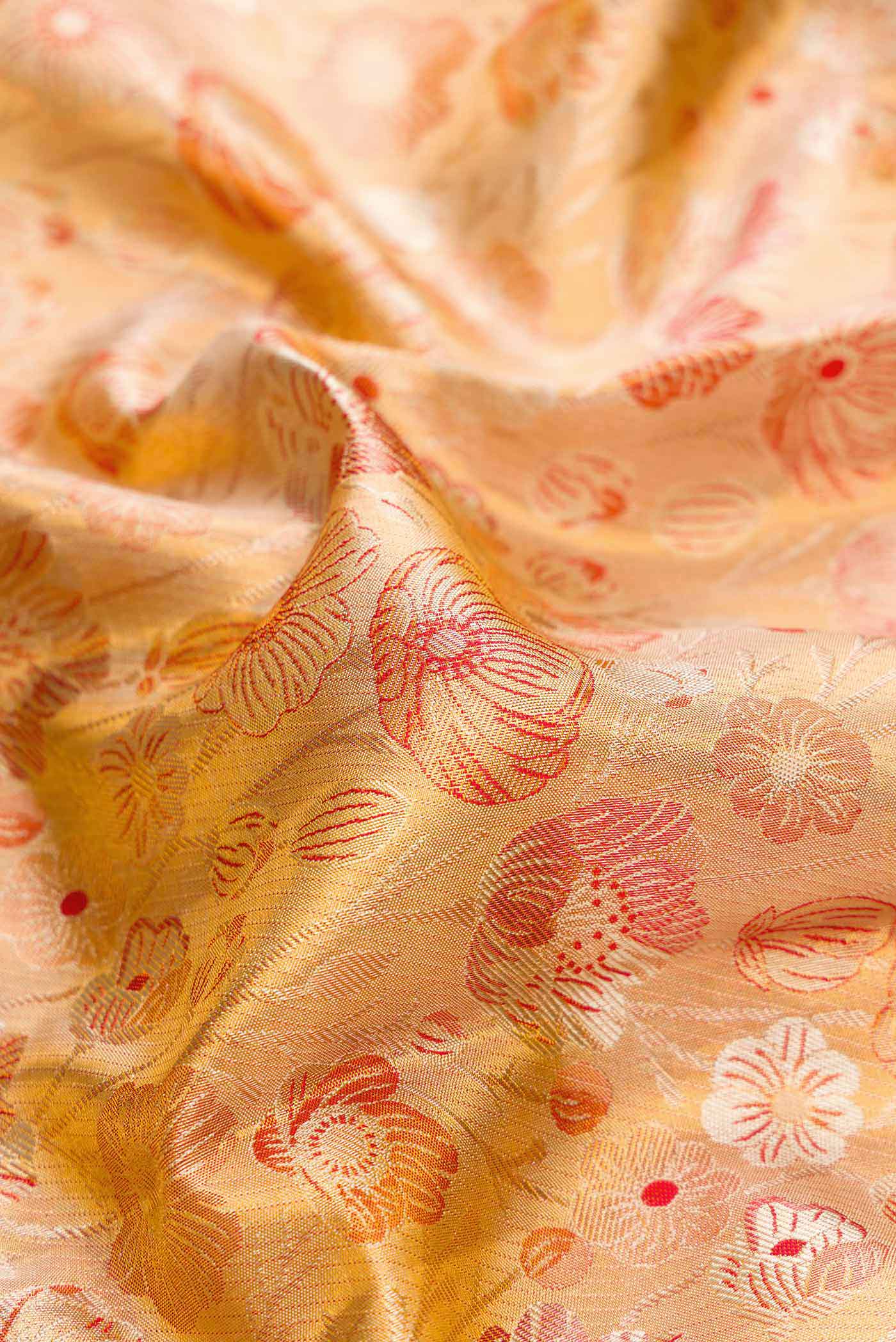 Gold with Red Color Kanchipuram Tissue Silk Saree - Image 2