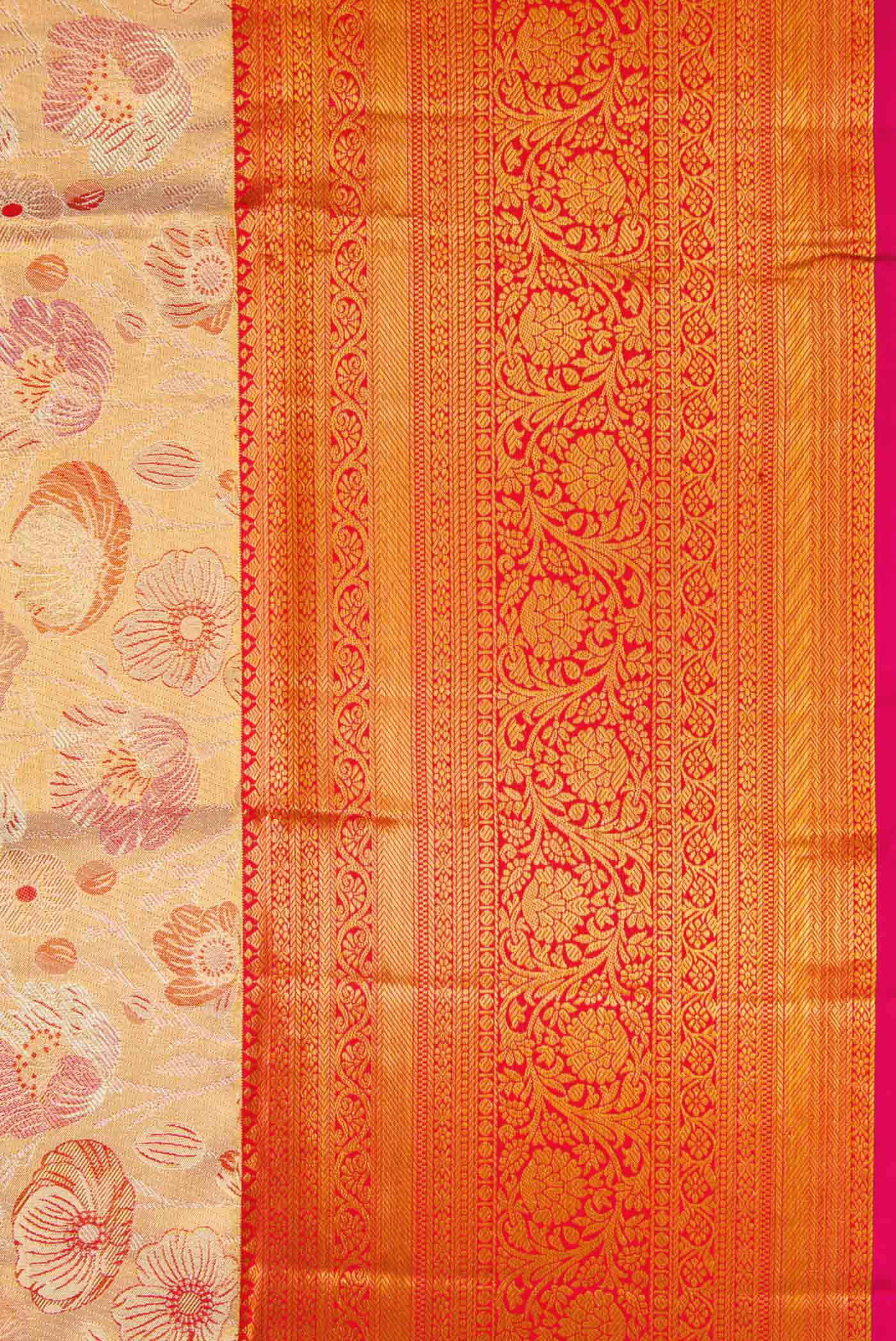 Gold with Red Color Kanchipuram Tissue Silk Saree - Image 3