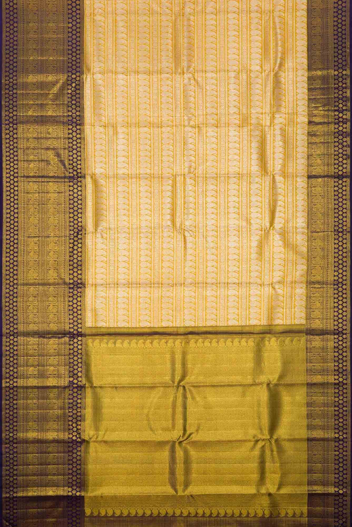 Gold Dual Tone Kanchipuram Tissue Silk Saree - Image 4