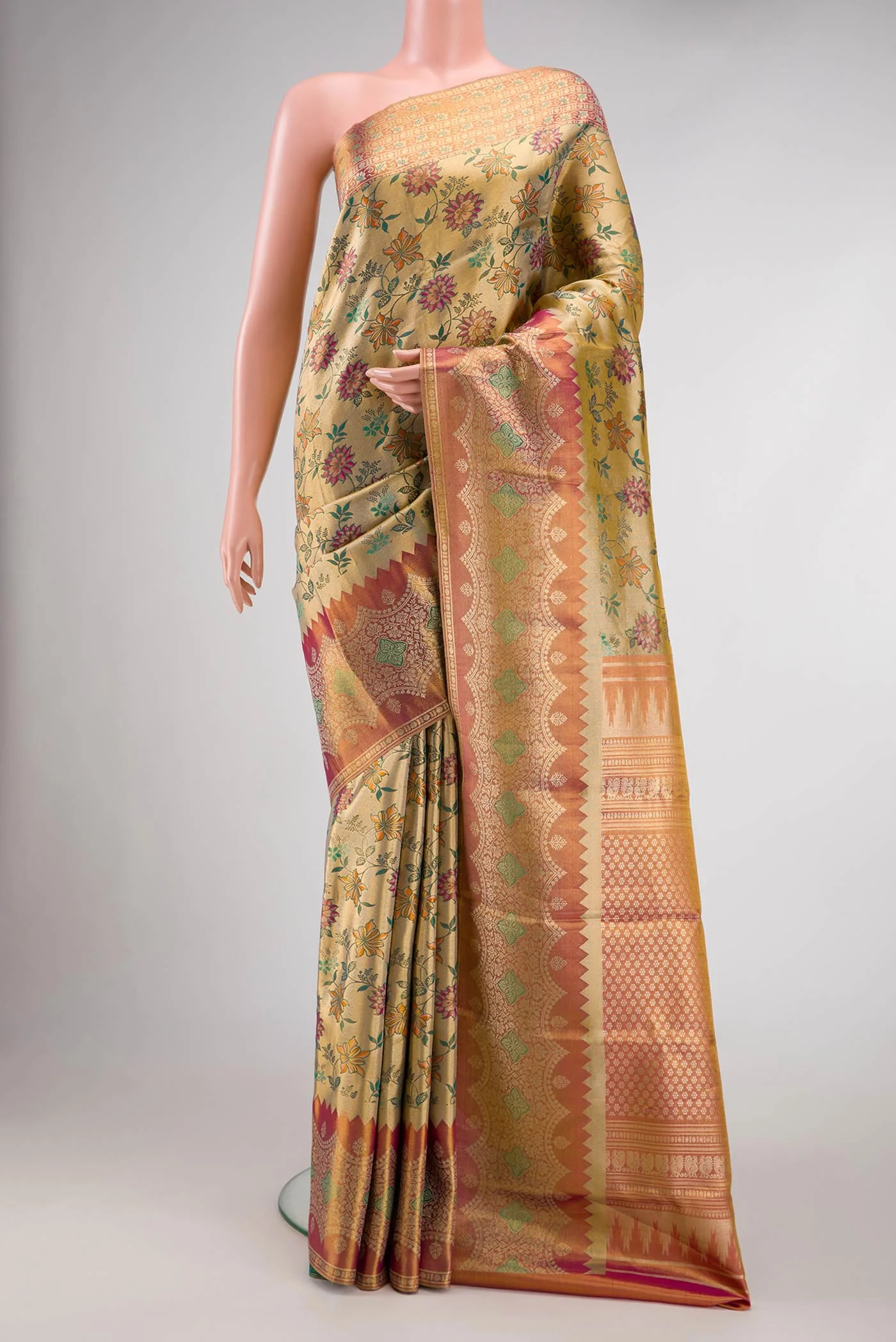 Green with Gold Color Kanjivaram Tissue Silk Saree