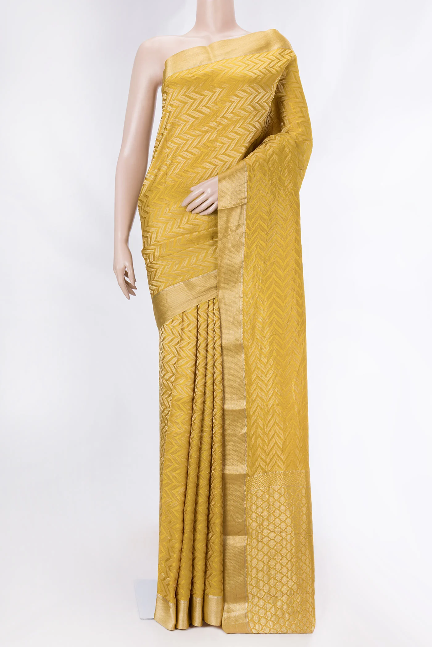 Yellow Mysore Crepe Saree
