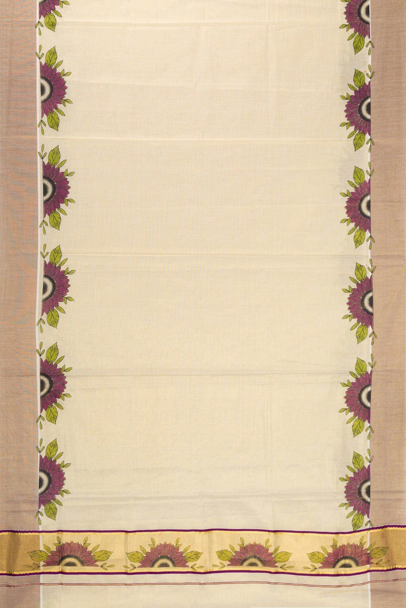 Gold Kerala Cotton Saree - Image 2
