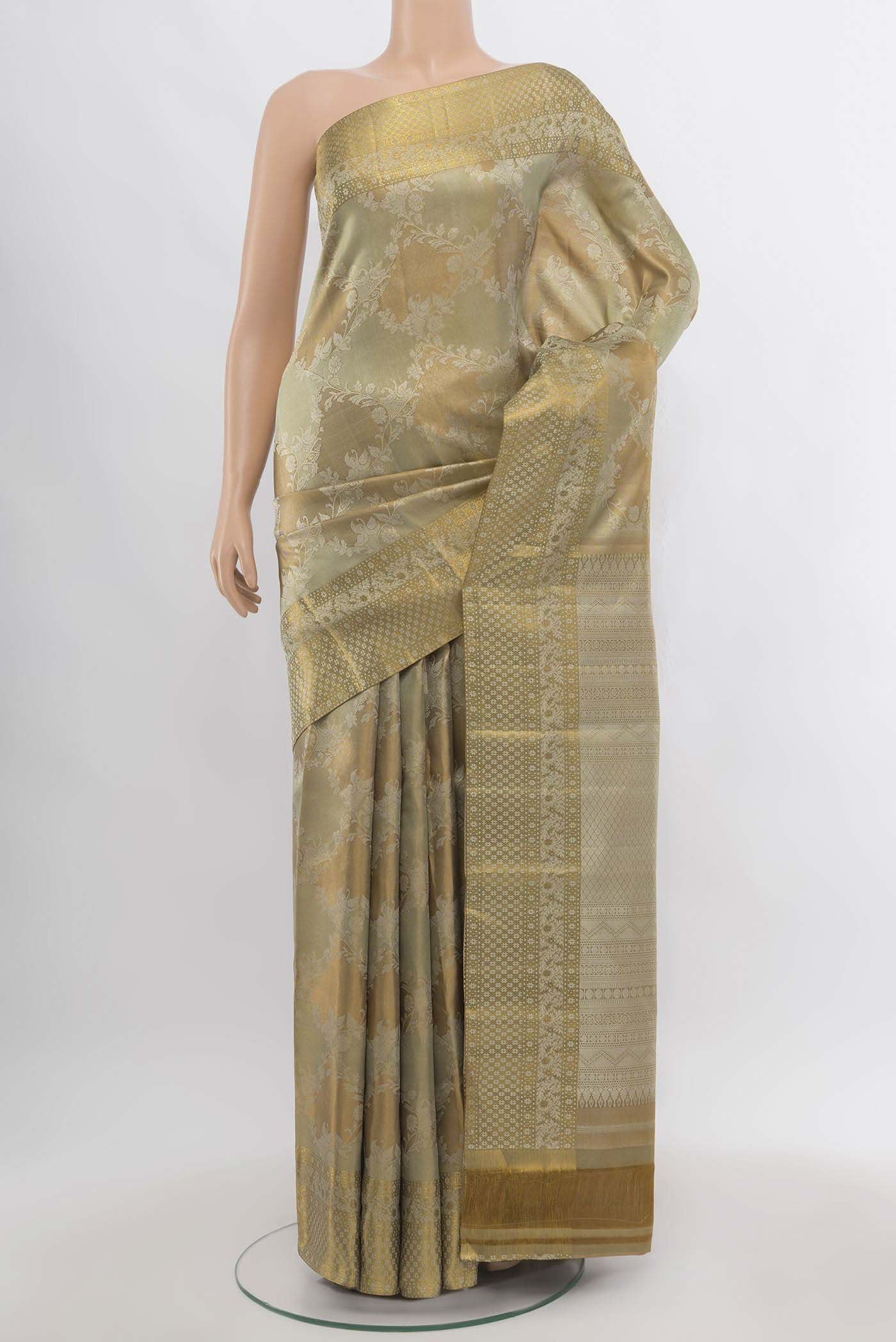 Dark Beige with Gold Color Kanjivaram Tissue Silk Saree