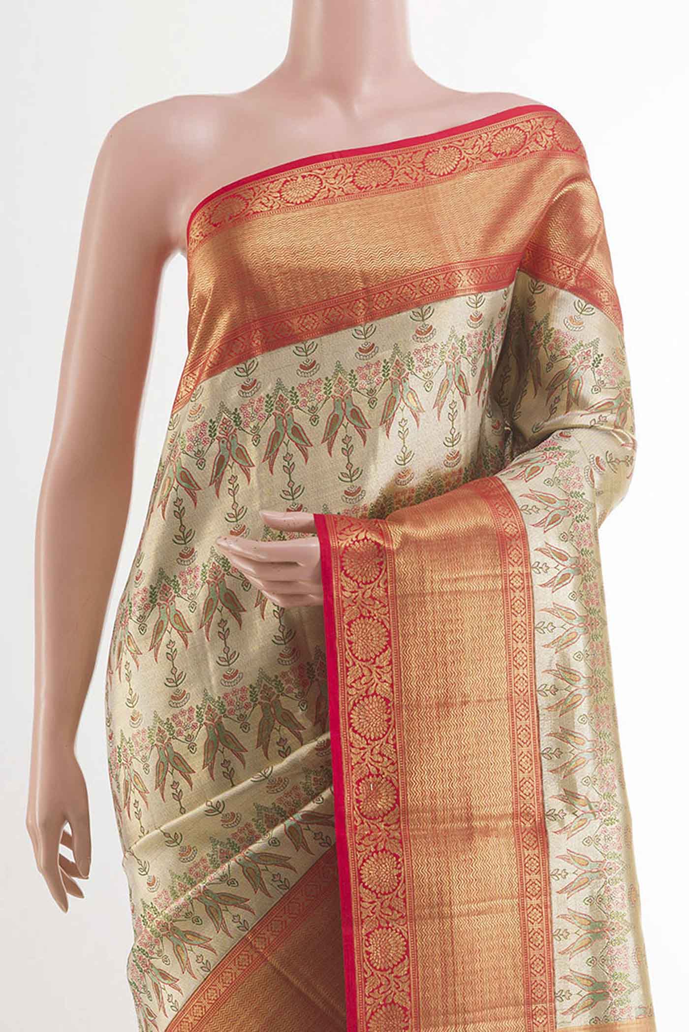Golden Kanjivaram Tissue Silk Saree - Image 2