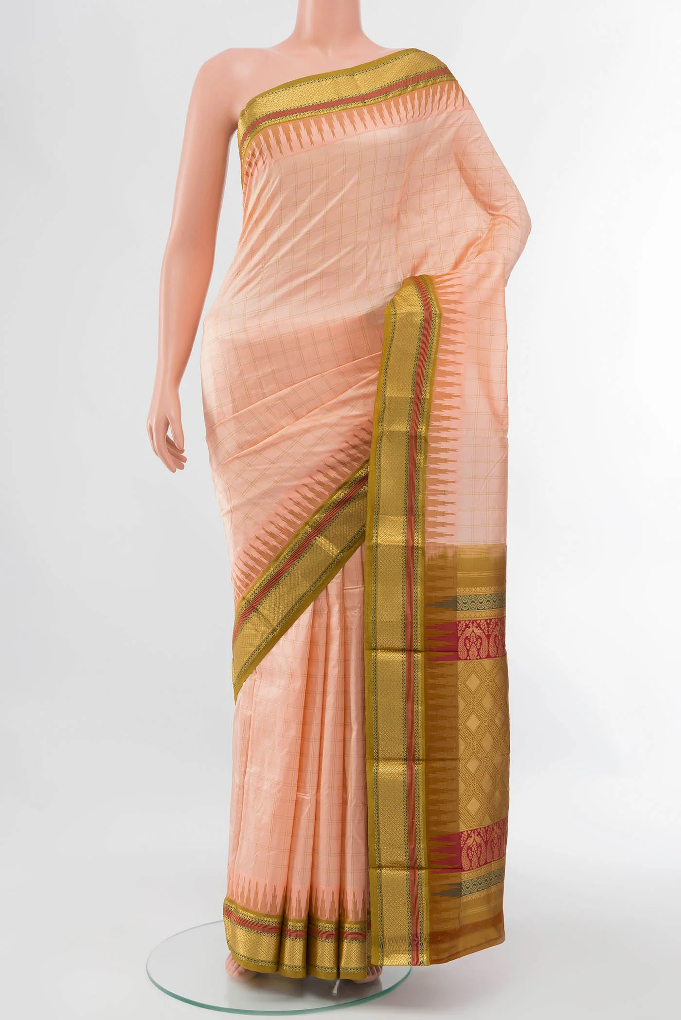 Golden Peach Bangalore Silk - kadyal Saree