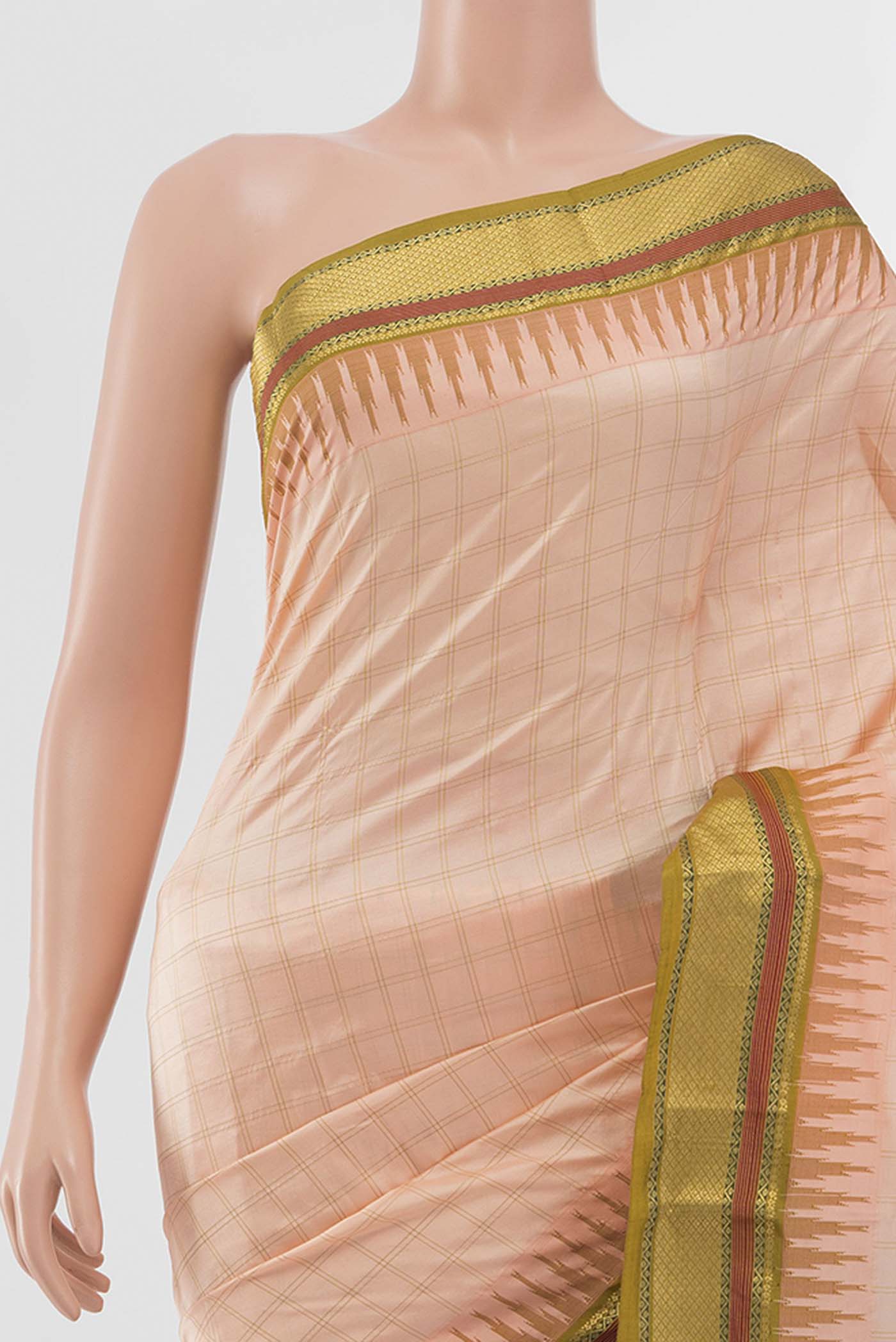 Golden Peach Bangalore Silk - kadyal Saree - Image 2