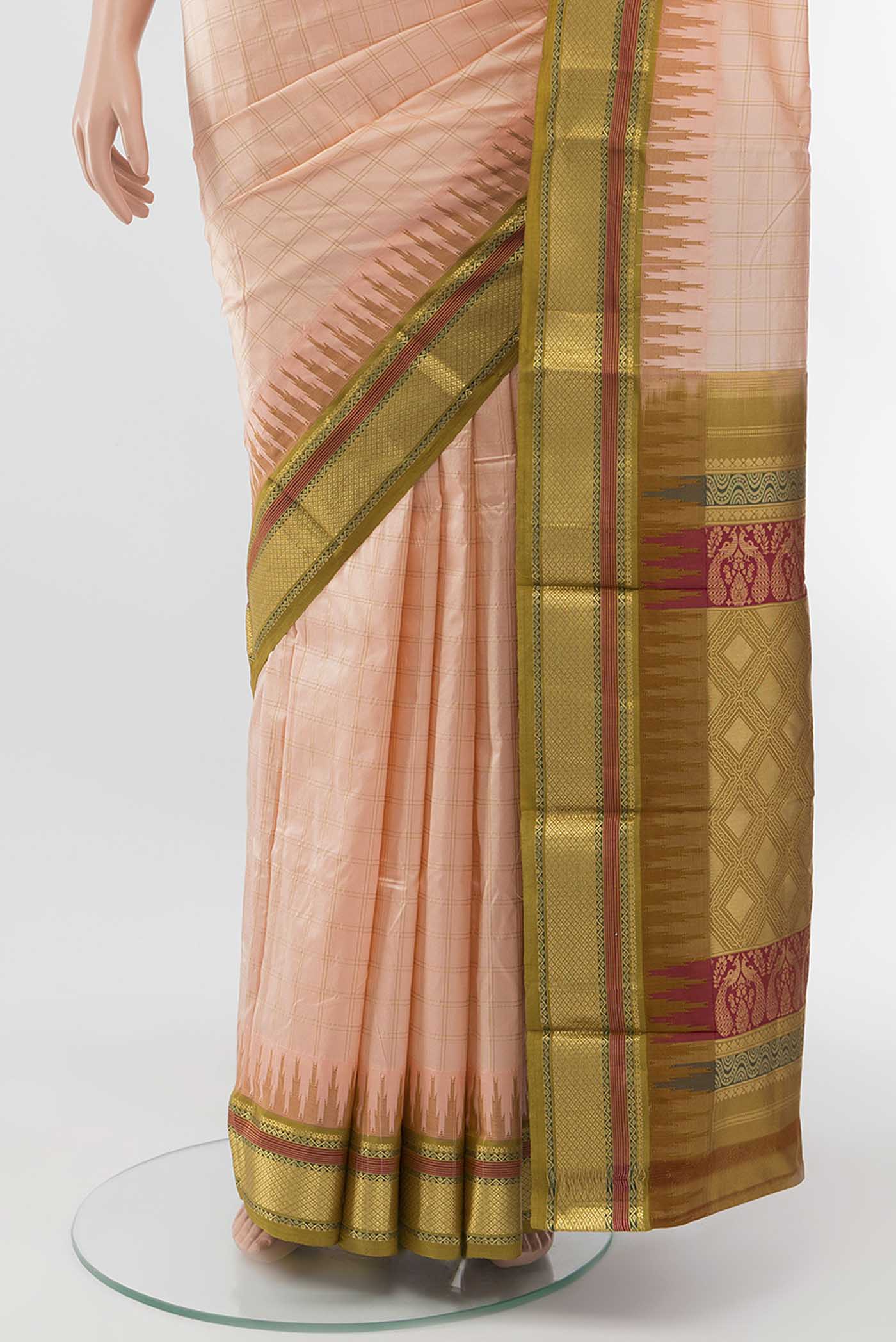 Golden Peach Bangalore Silk - kadyal Saree - Image 3
