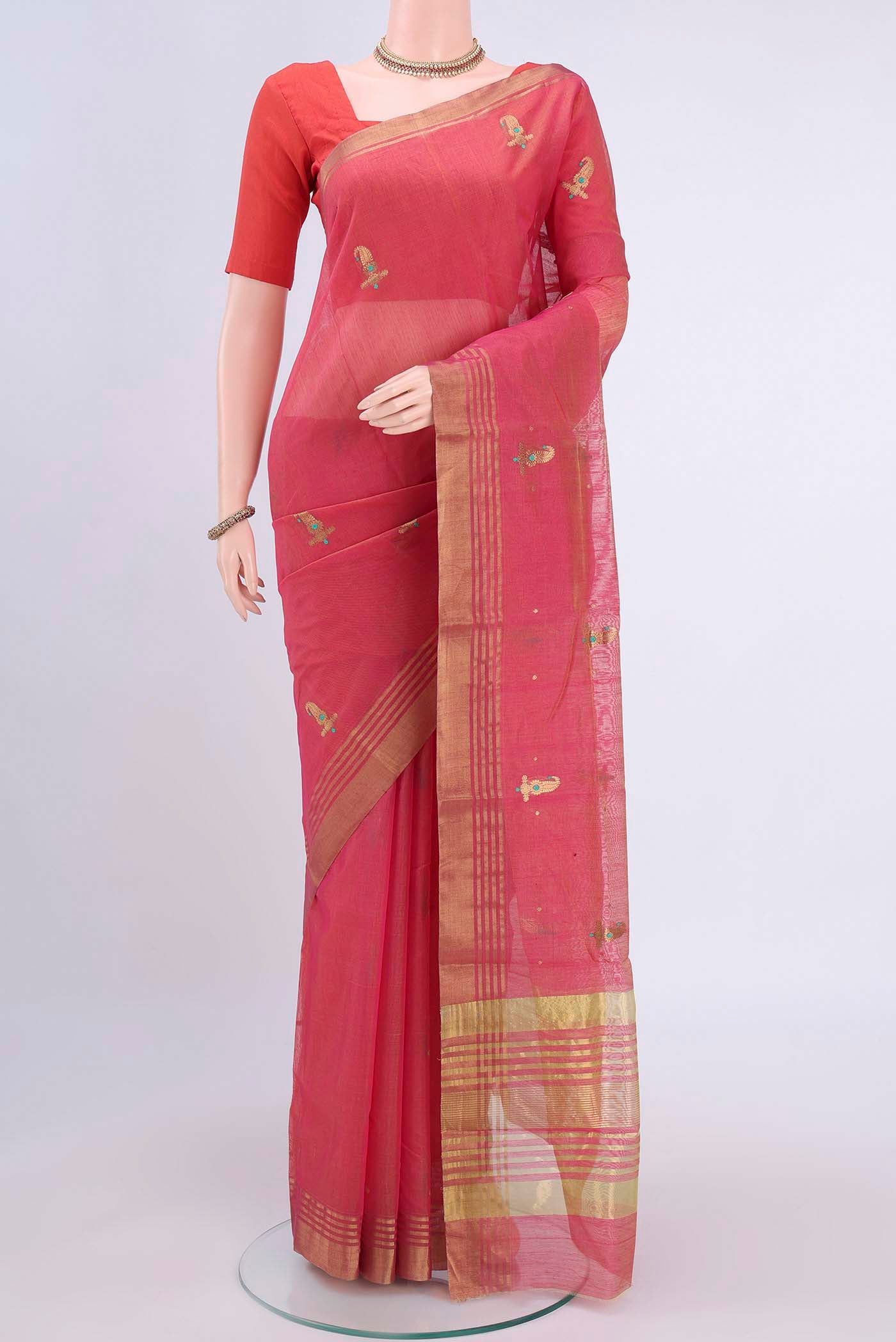 Coral Chanderi Silk Cotton Saree