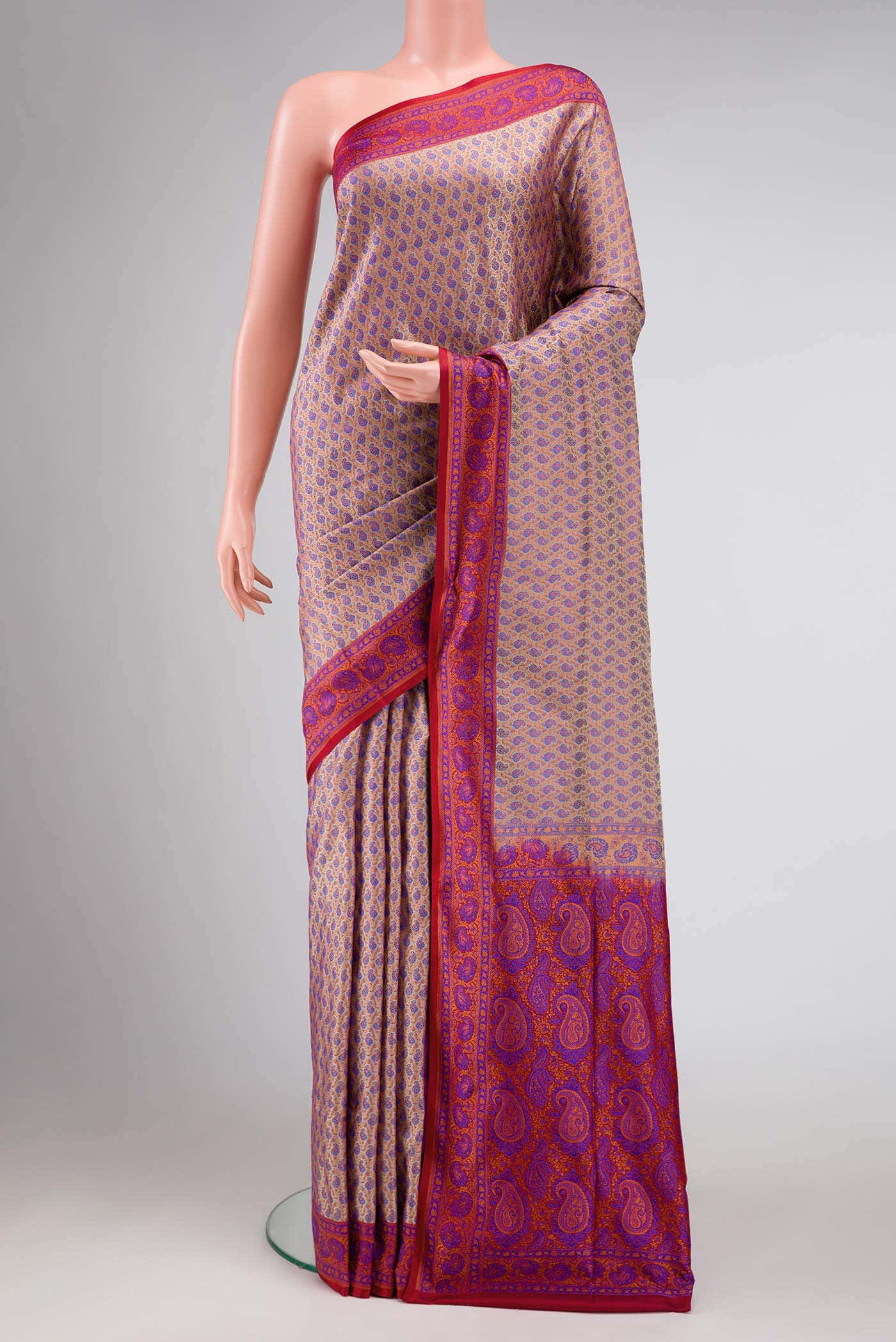 Golden Peach Dual Tone Banarasi Silk Saree - Image 2